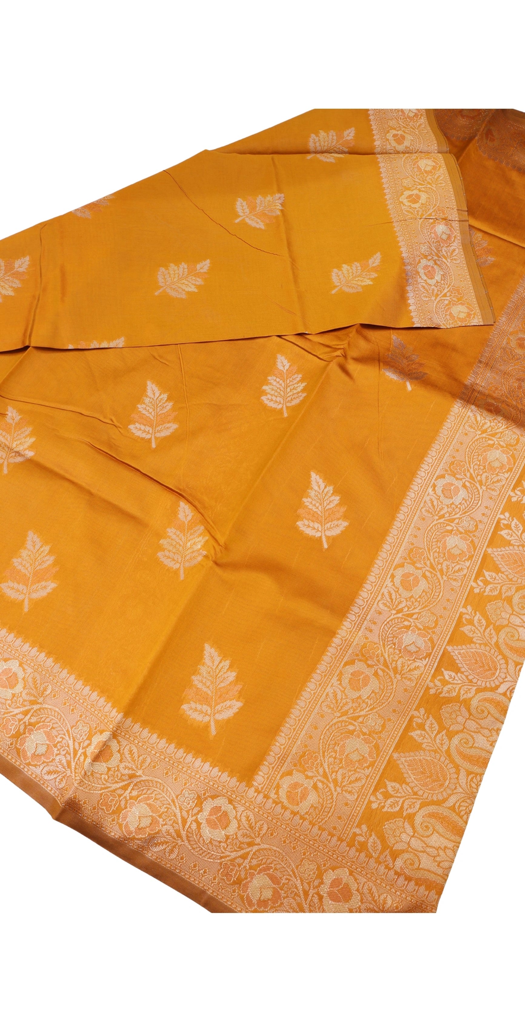AMOLIKA Women's Banarasi Mustard Silk Saree With Unstitched Blouse Piece AM-1314