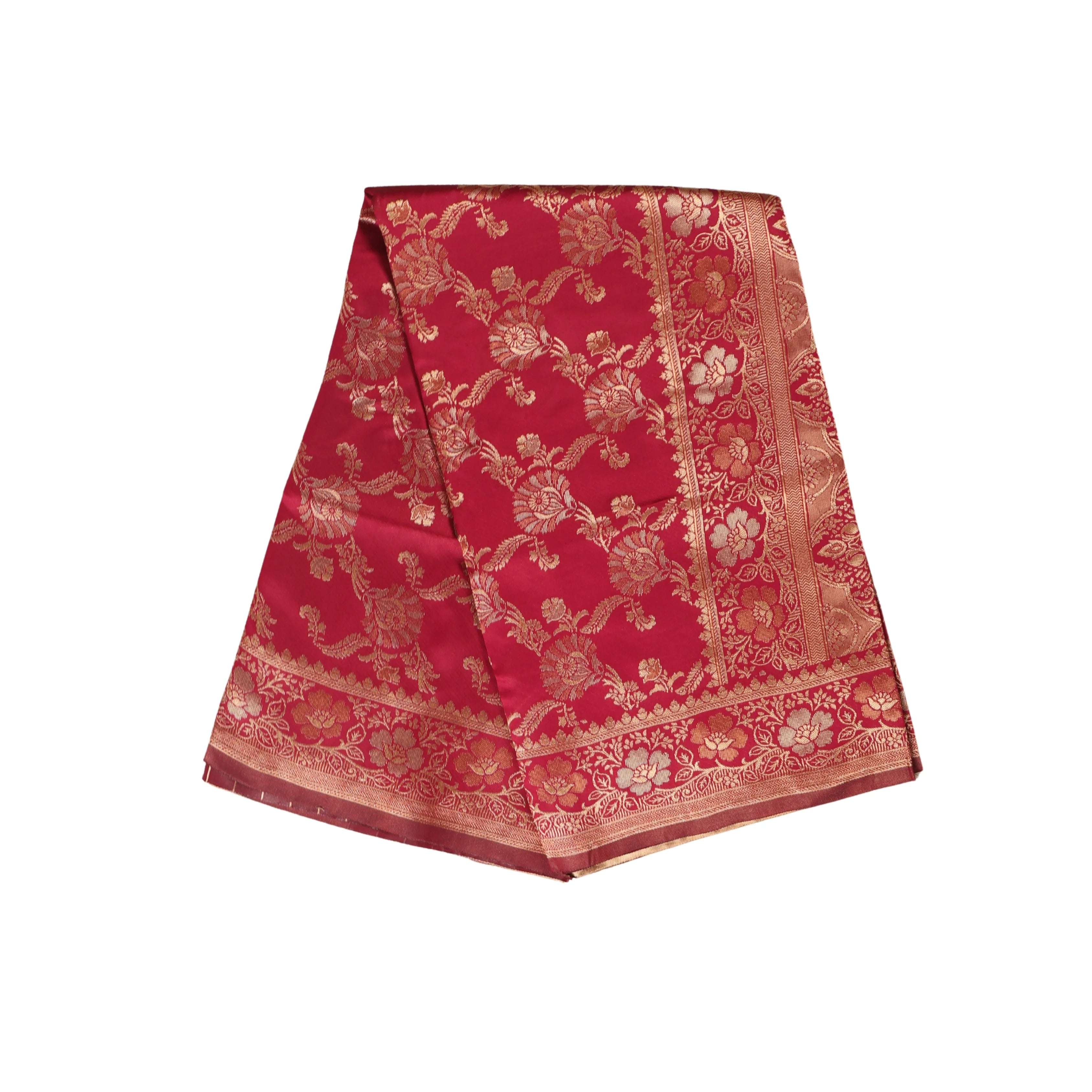 AMOLIKA Women's Banarasi Red Silk Saree With Unstitched Blouse Piece AM-1287