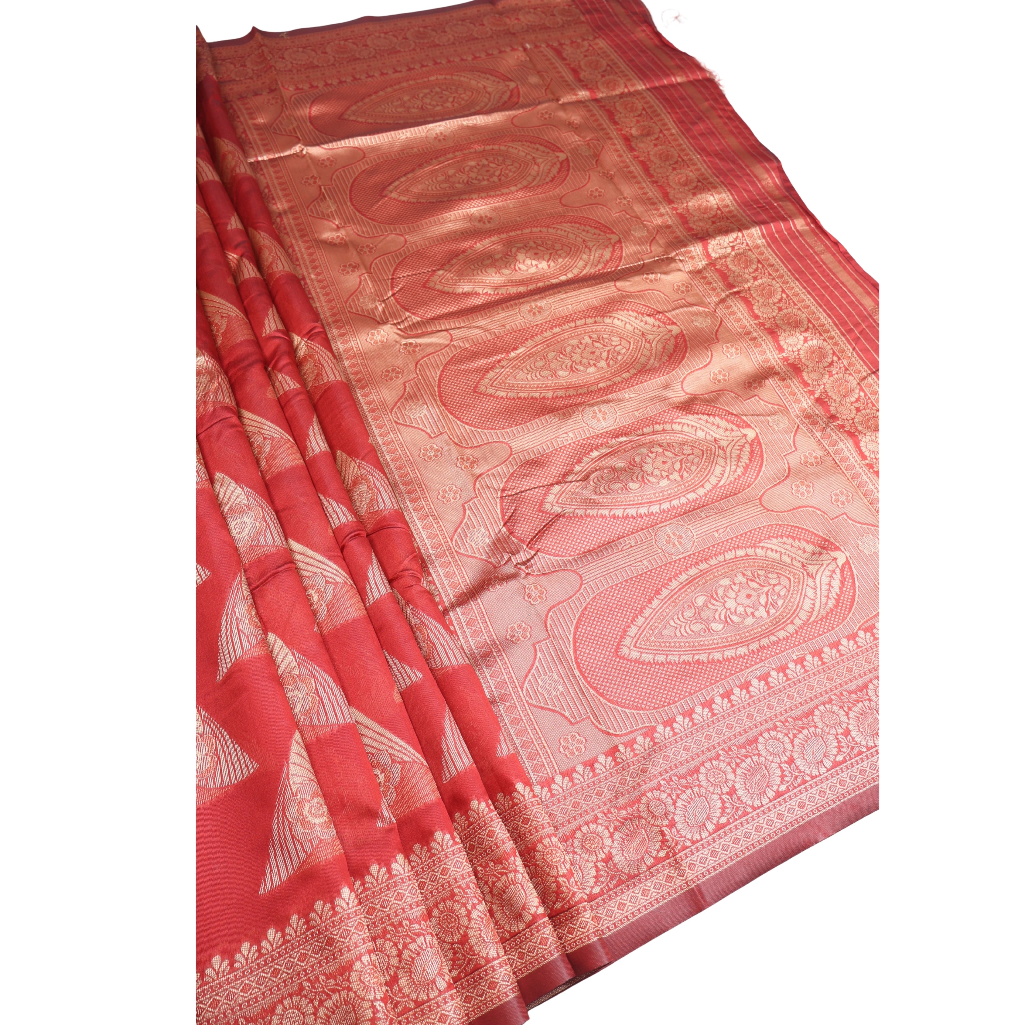 AMOLIKA Women's Banarasi Red Silk Saree With Unstitched Blouse Piece AM-1419