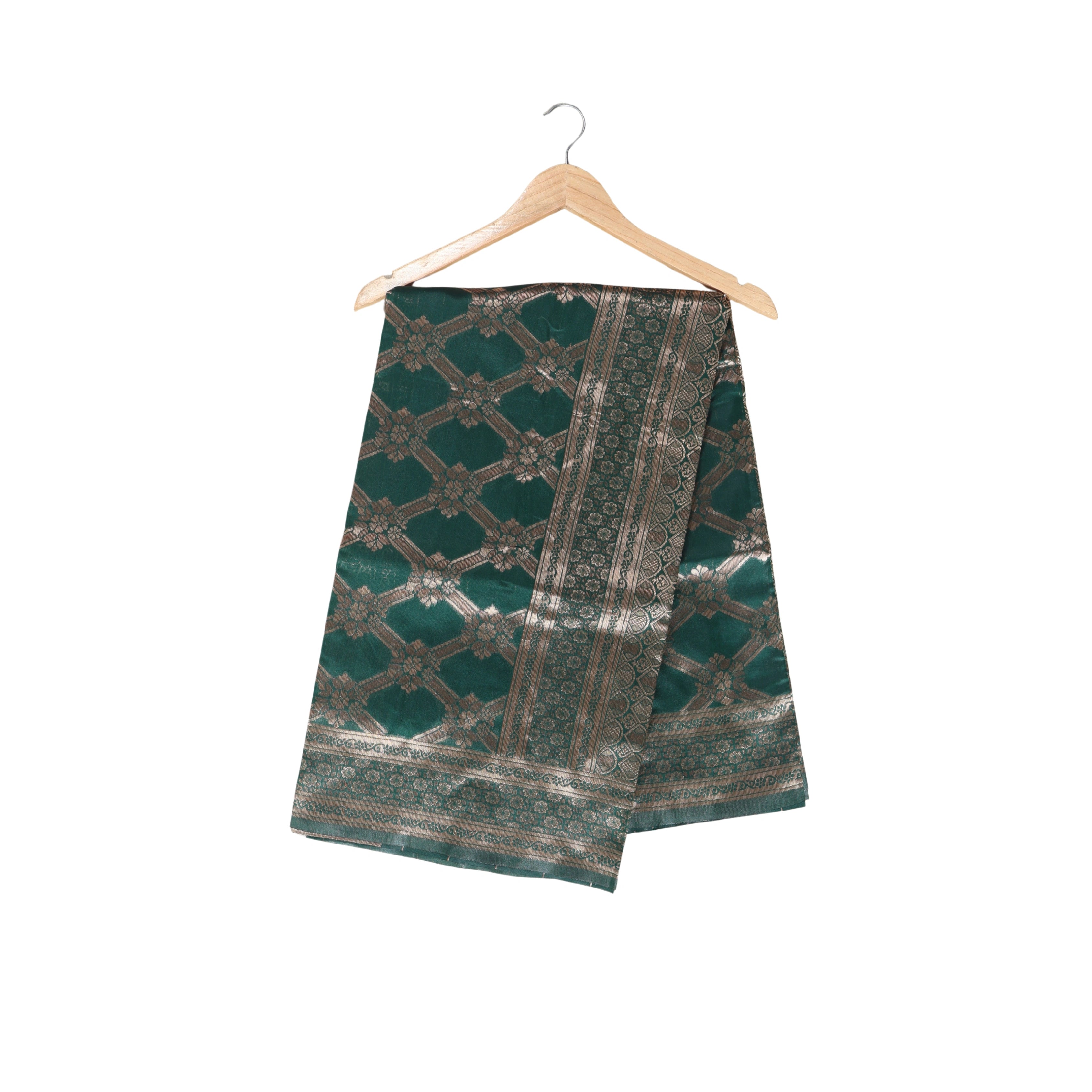 AMOLIKA Women's Banarasi Bottle Green Silk Saree With Unstitched Blouse Piece AM-1286