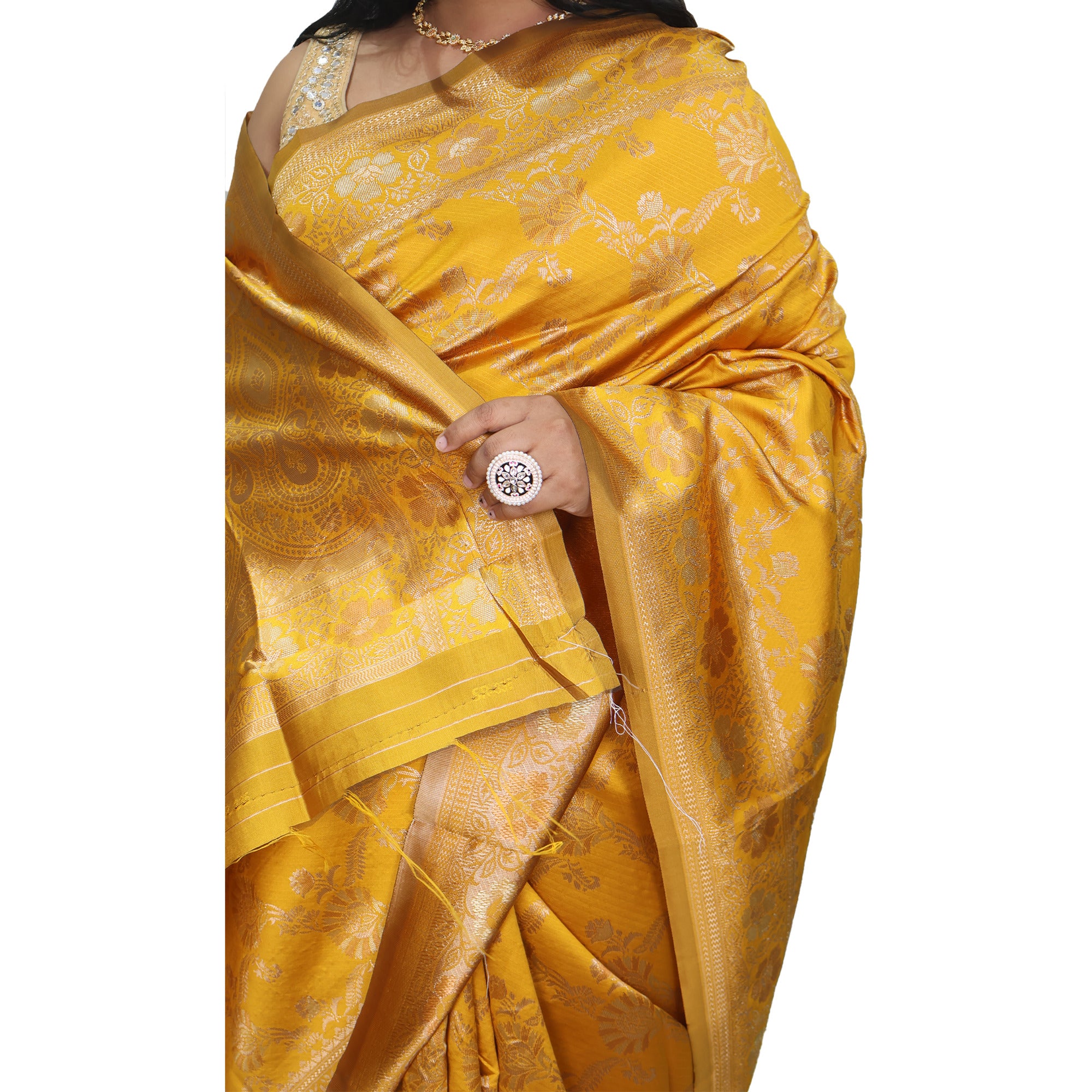 Amolika Sarees Mustard Banarasi Silk Saree With Traditional Zari Work With Unstitched Blouse