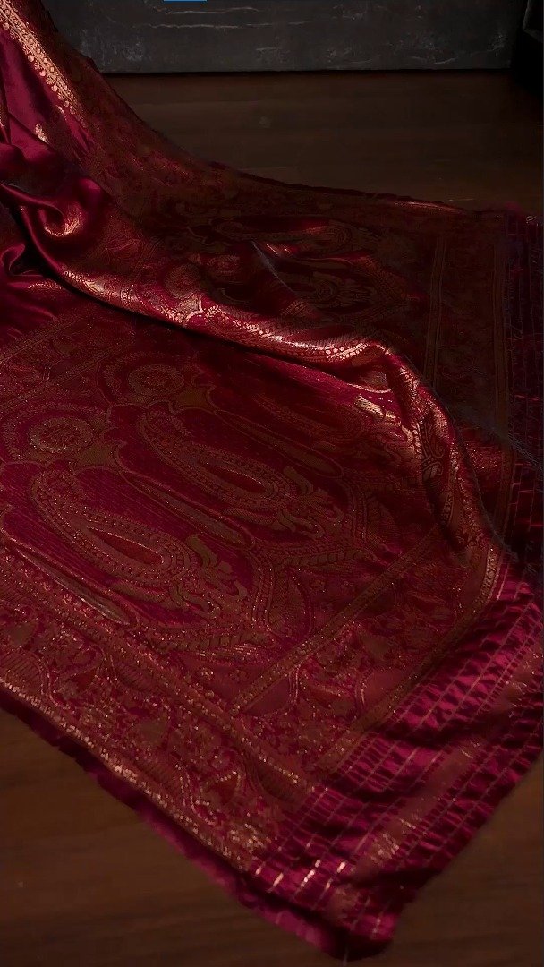 Amolika Sarees Premium Wine Magic Silk Saree With Rich Zari Border & Unstitched Blouse