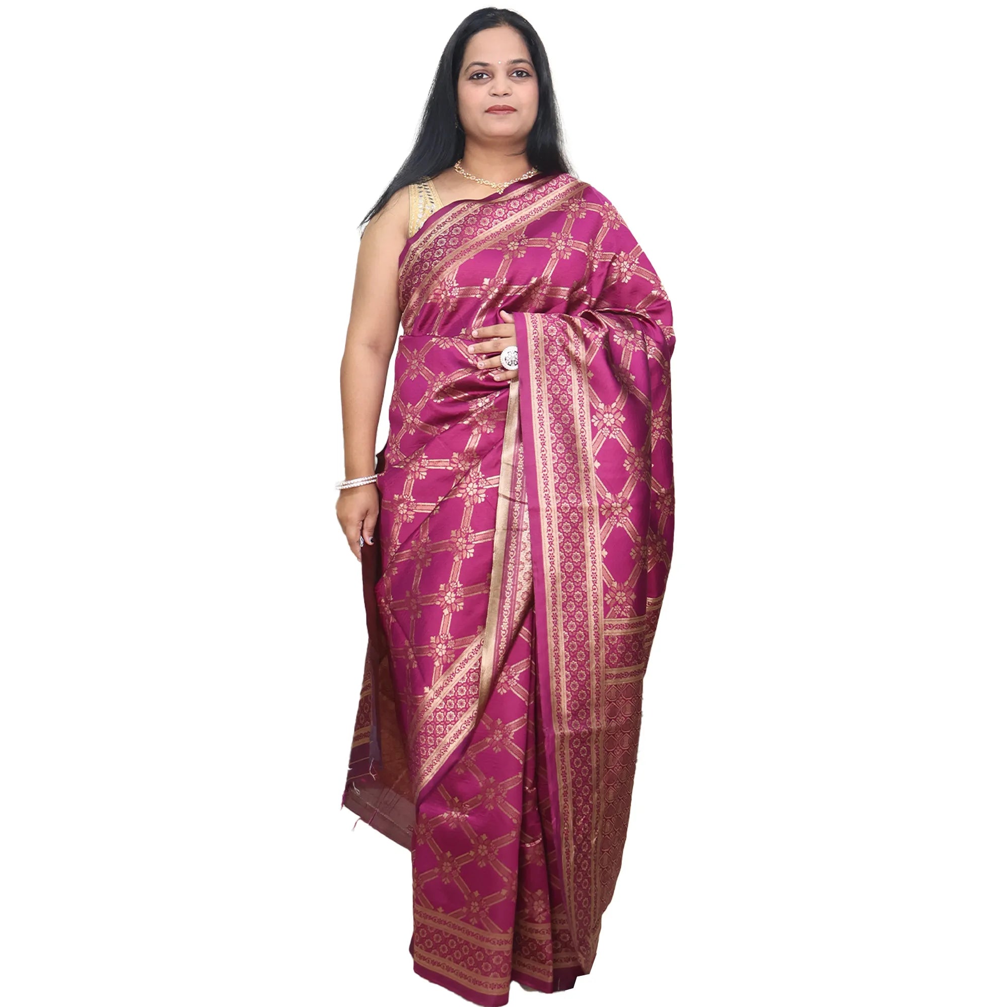 Amolika Sarees Regal Touch Wine Banarasi Silk Saree With Luxury Zari Finish & Unstitched Blouse