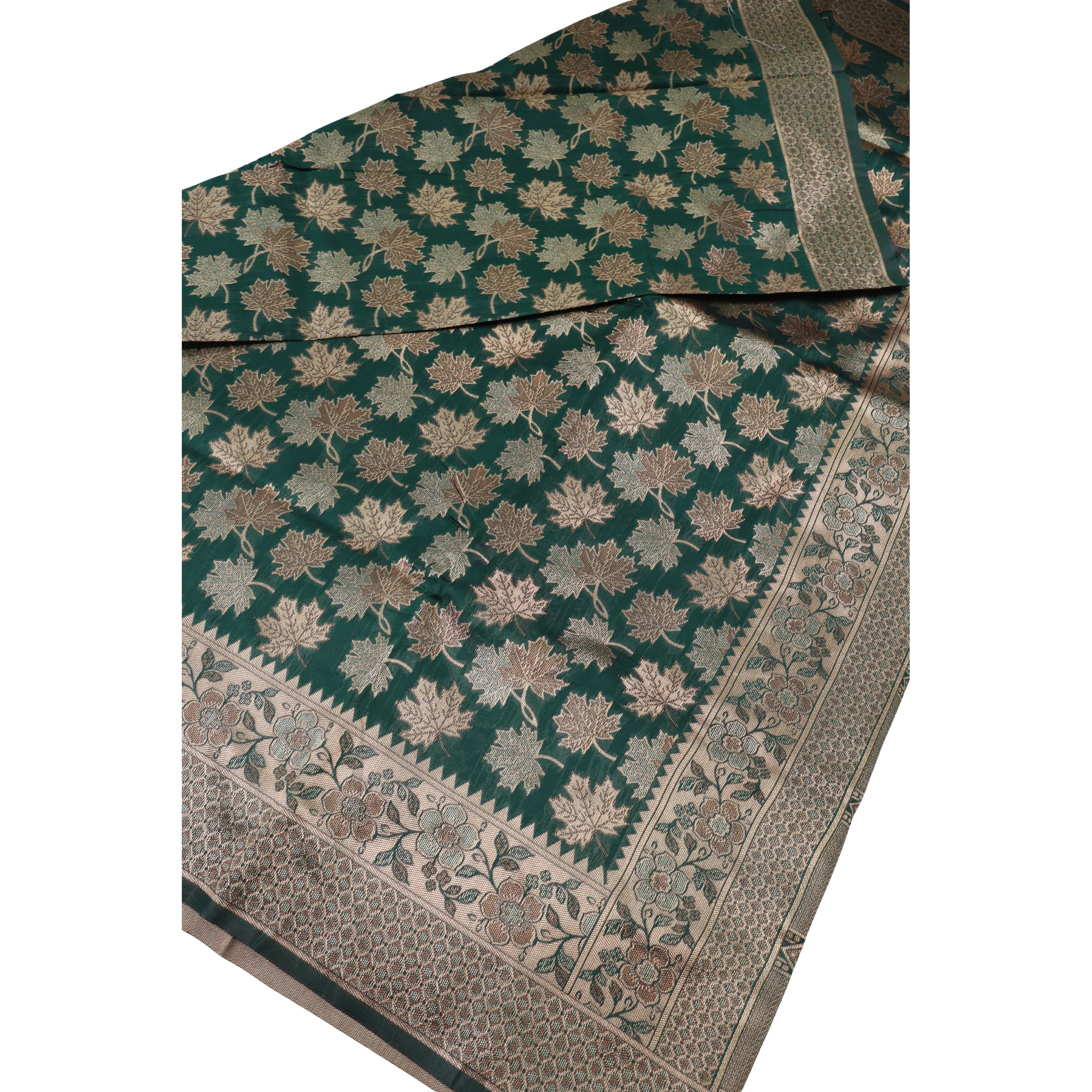 AMOLIKA Women's Banarasi Bottle Green Silk Saree With Unstitched Blouse Piece AM-1283