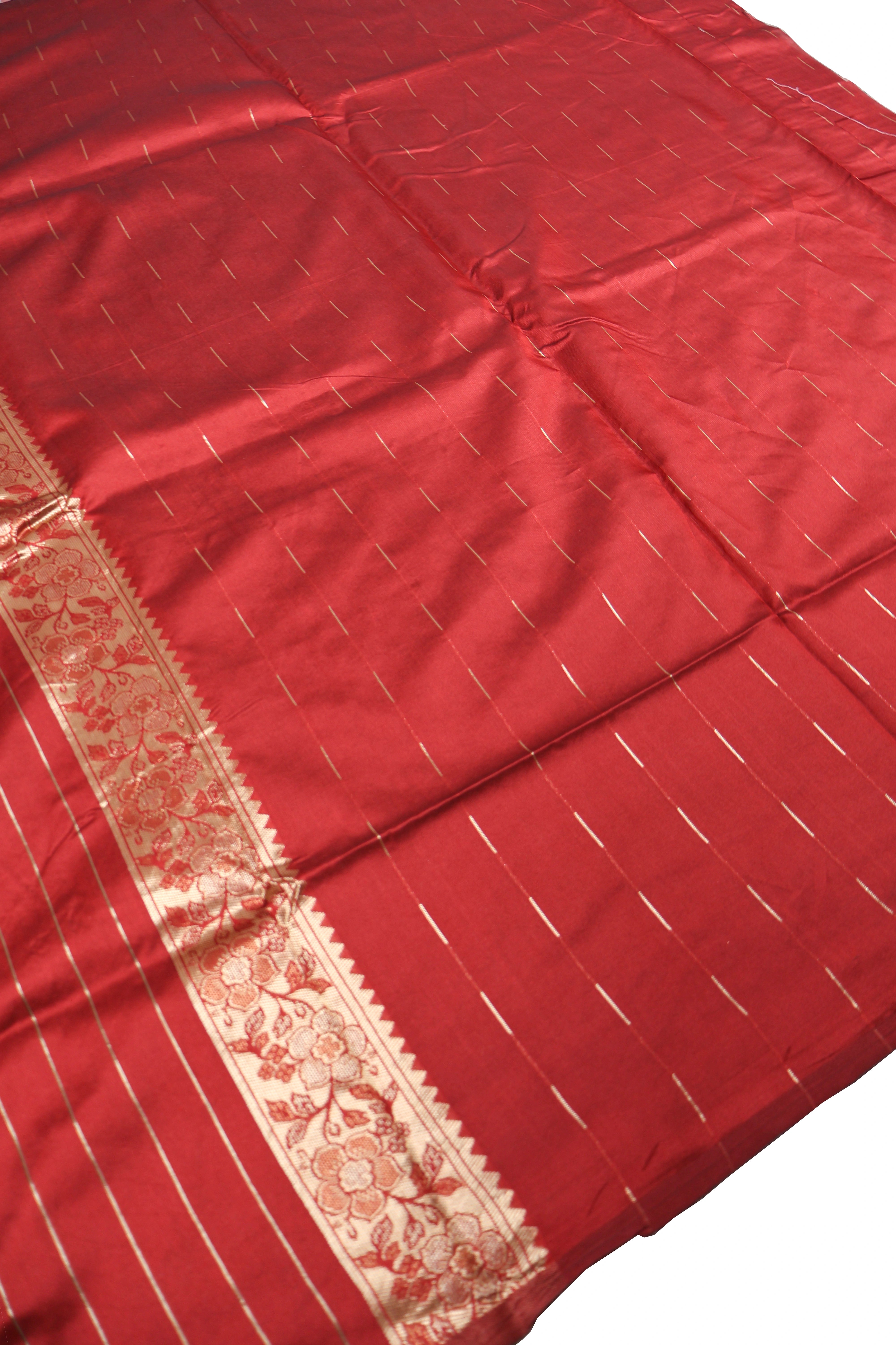 AMOLIKA Women's Banarasi Red Silk Saree With Unstitched Blouse Piece AM-1283