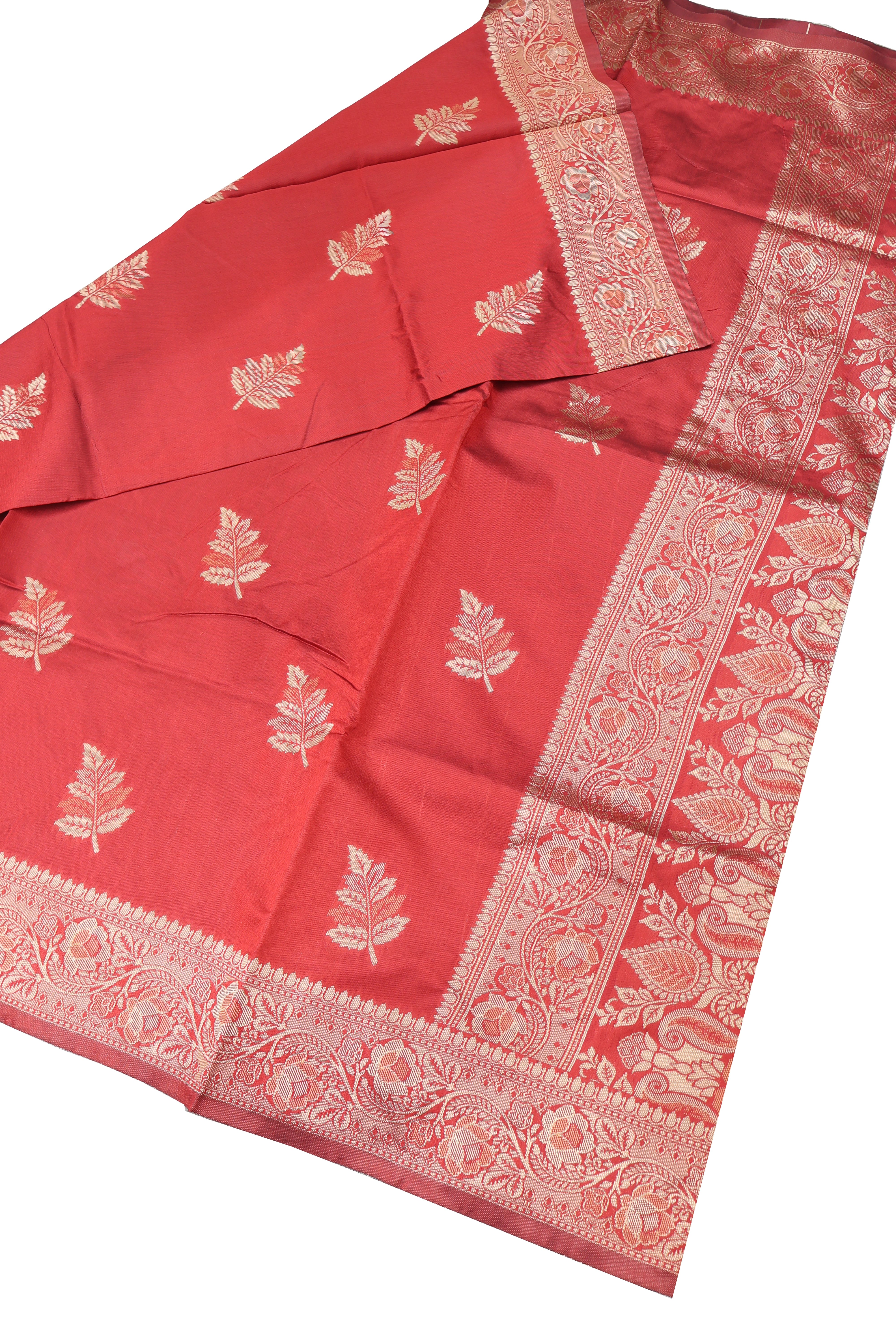 AMOLIKA Women's Banarasi Red Silk Saree With Unstitched Blouse Piece AM-1314