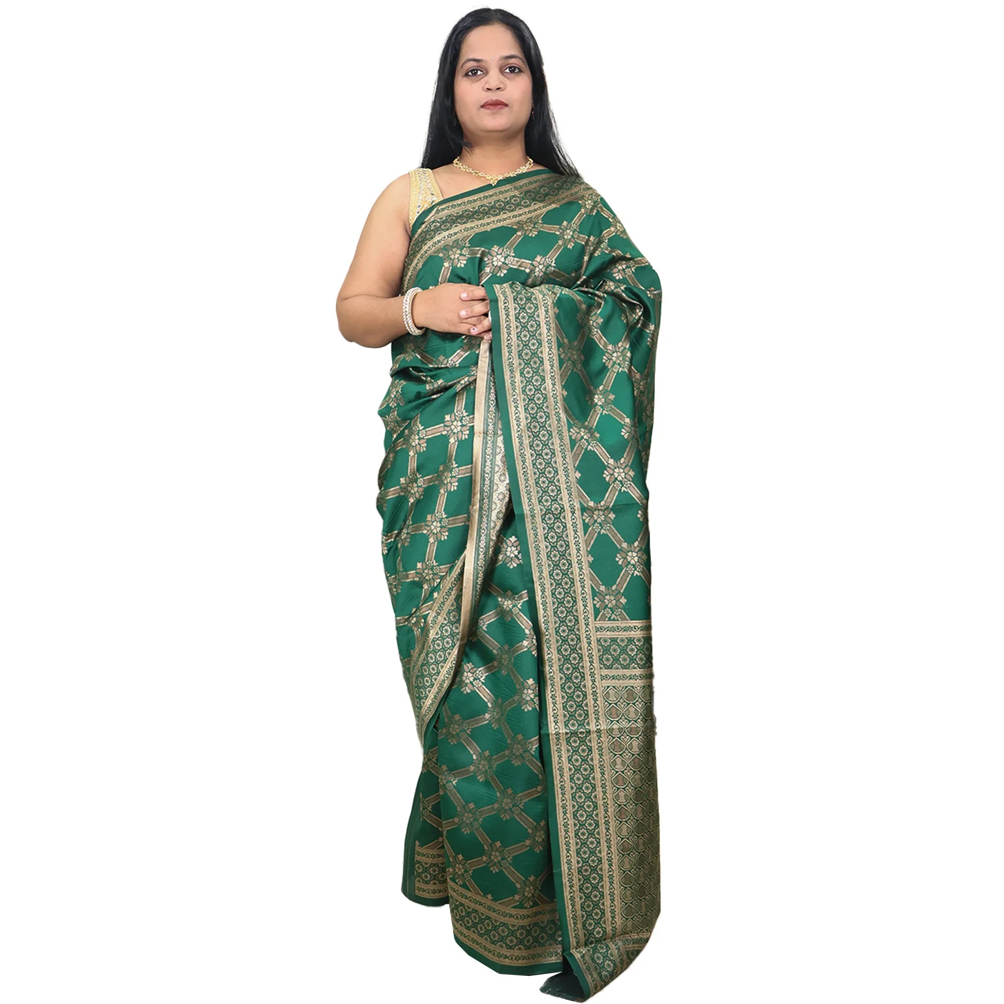 Amolika Sarees Wedding Wear Bottle Green Banarasi Silk Saree With Unstitched Blouse Piece