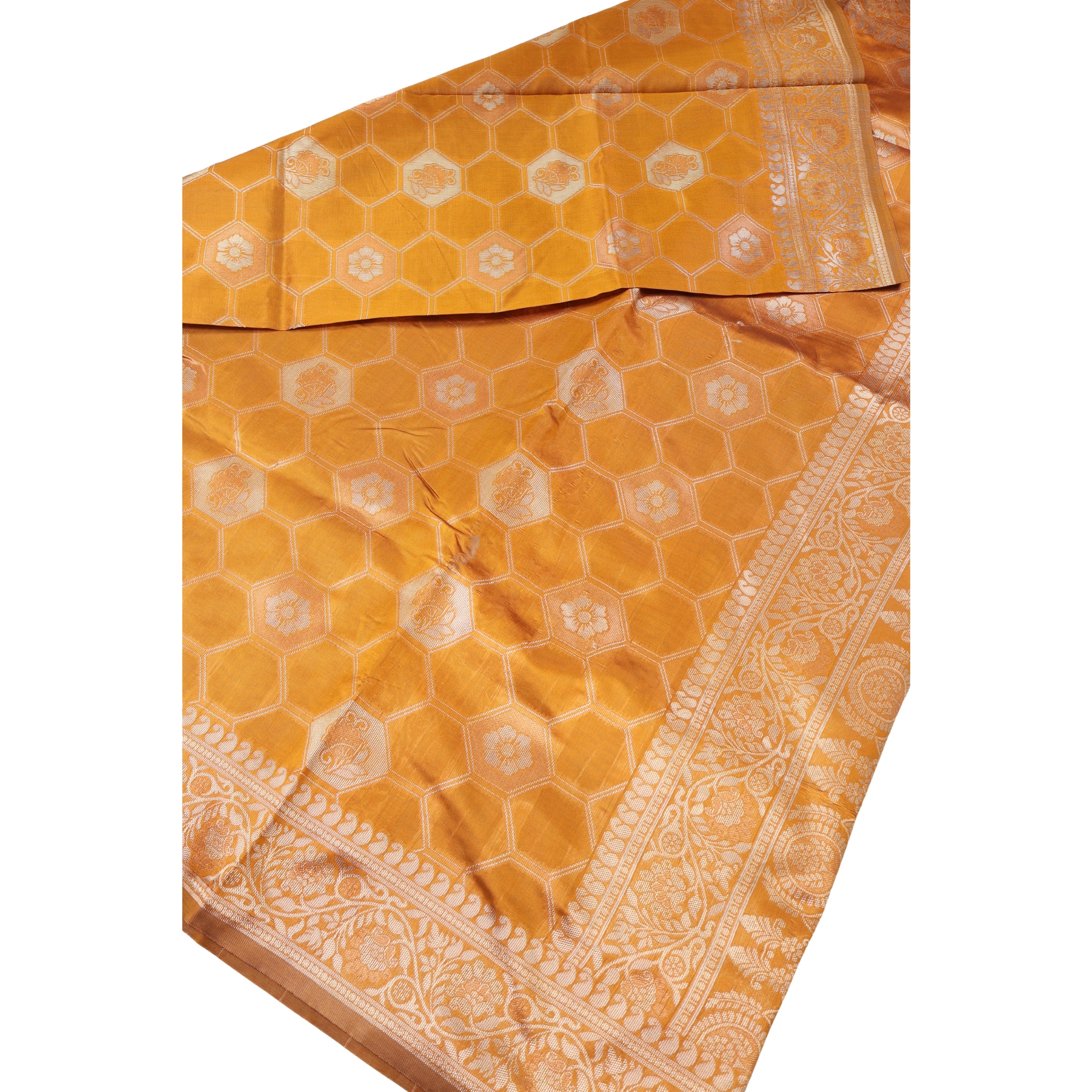 AMOLIKA Women's Banarasi Mustard Silk Saree With Unstitched Blouse Piece AM-1311