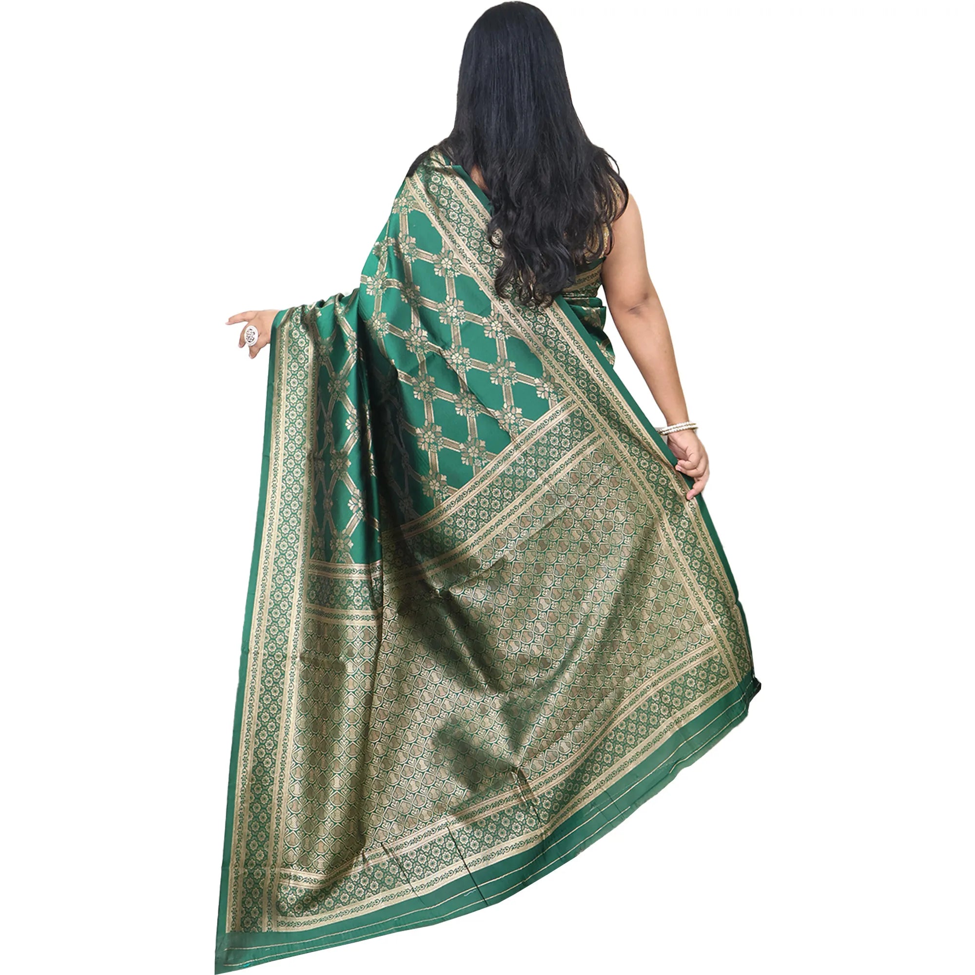 Amolika Sarees Wedding Wear Bottle Green Banarasi Silk Saree With Unstitched Blouse Piece
