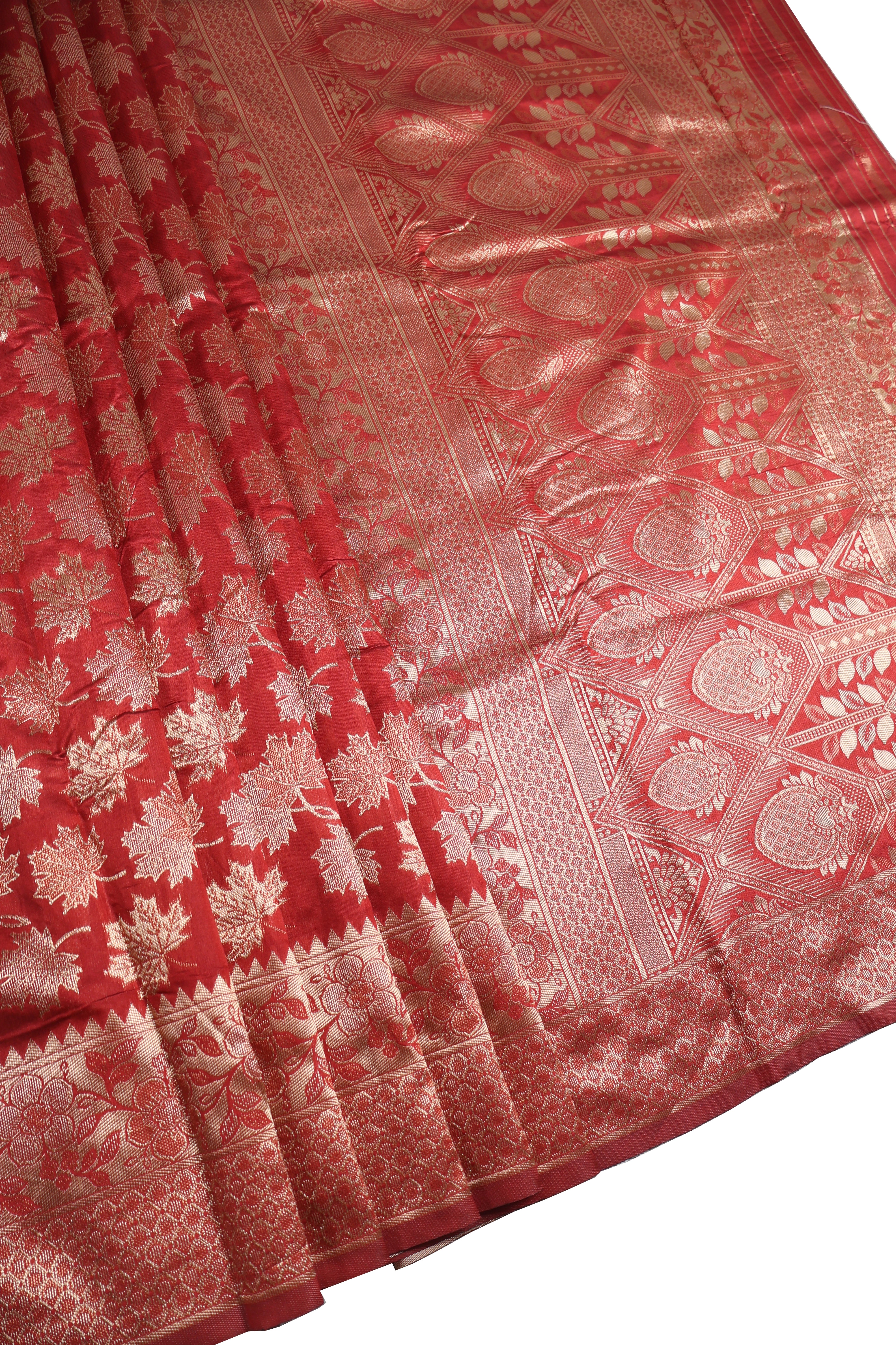 AMOLIKA Women's Banarasi Red Silk Saree With Unstitched Blouse Piece AM-1283