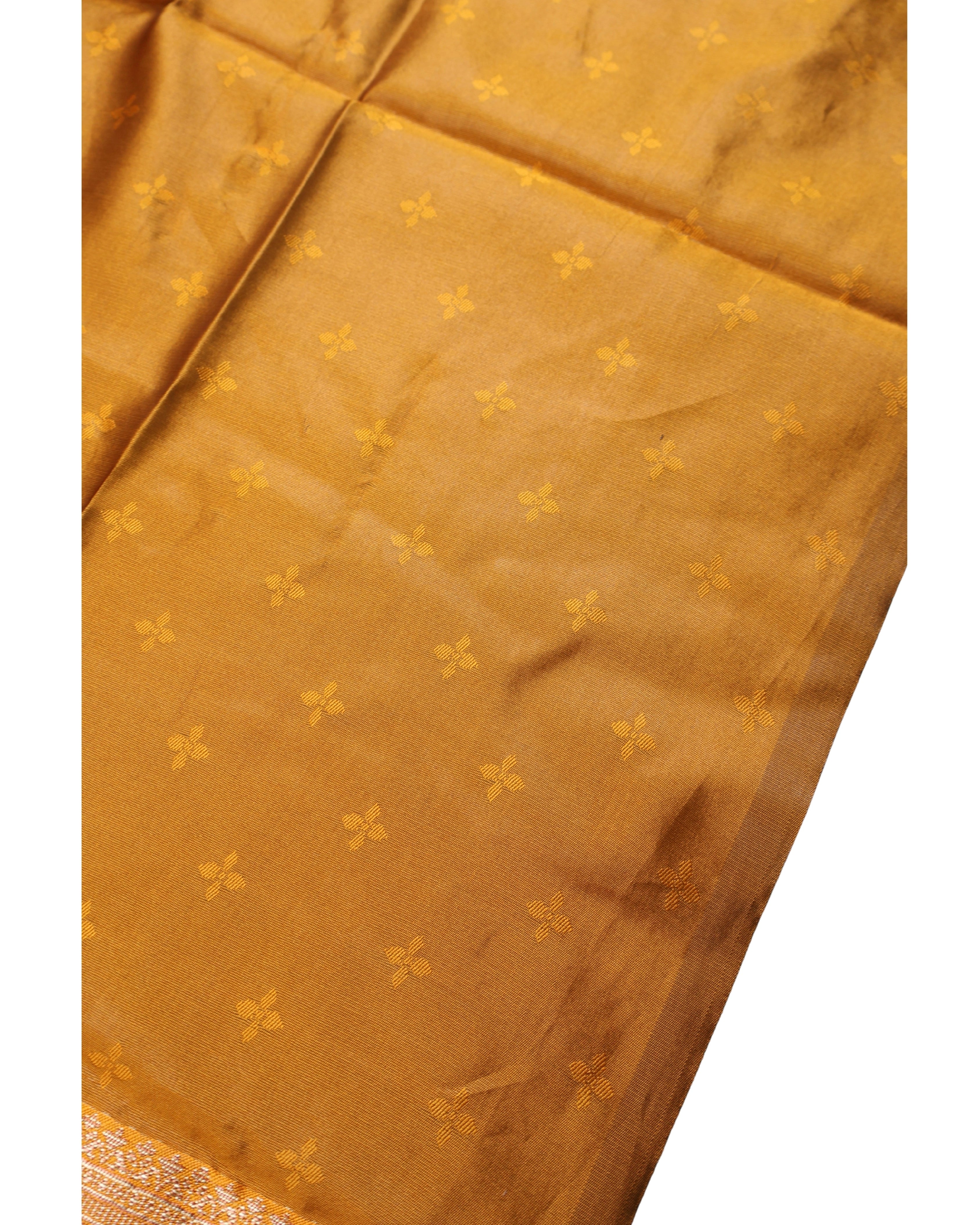 AMOLIKA Women's Banarasi Mustard Silk Saree With Unstitched Blouse Piece AM-1312
