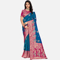Amolika Sarees Teal Blue & Rani Pink Silk Saree With Fully Stitched Contrast Blouse & Extra Unstitched Blouse Fabric