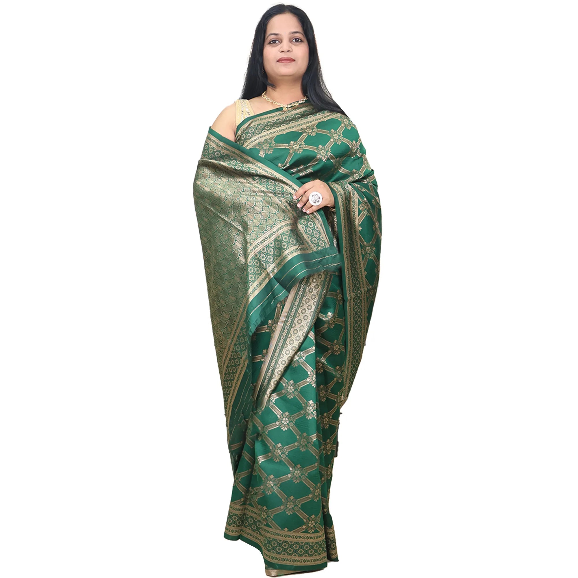 Amolika Sarees Wedding Wear Bottle Green Banarasi Silk Saree With Unstitched Blouse Piece