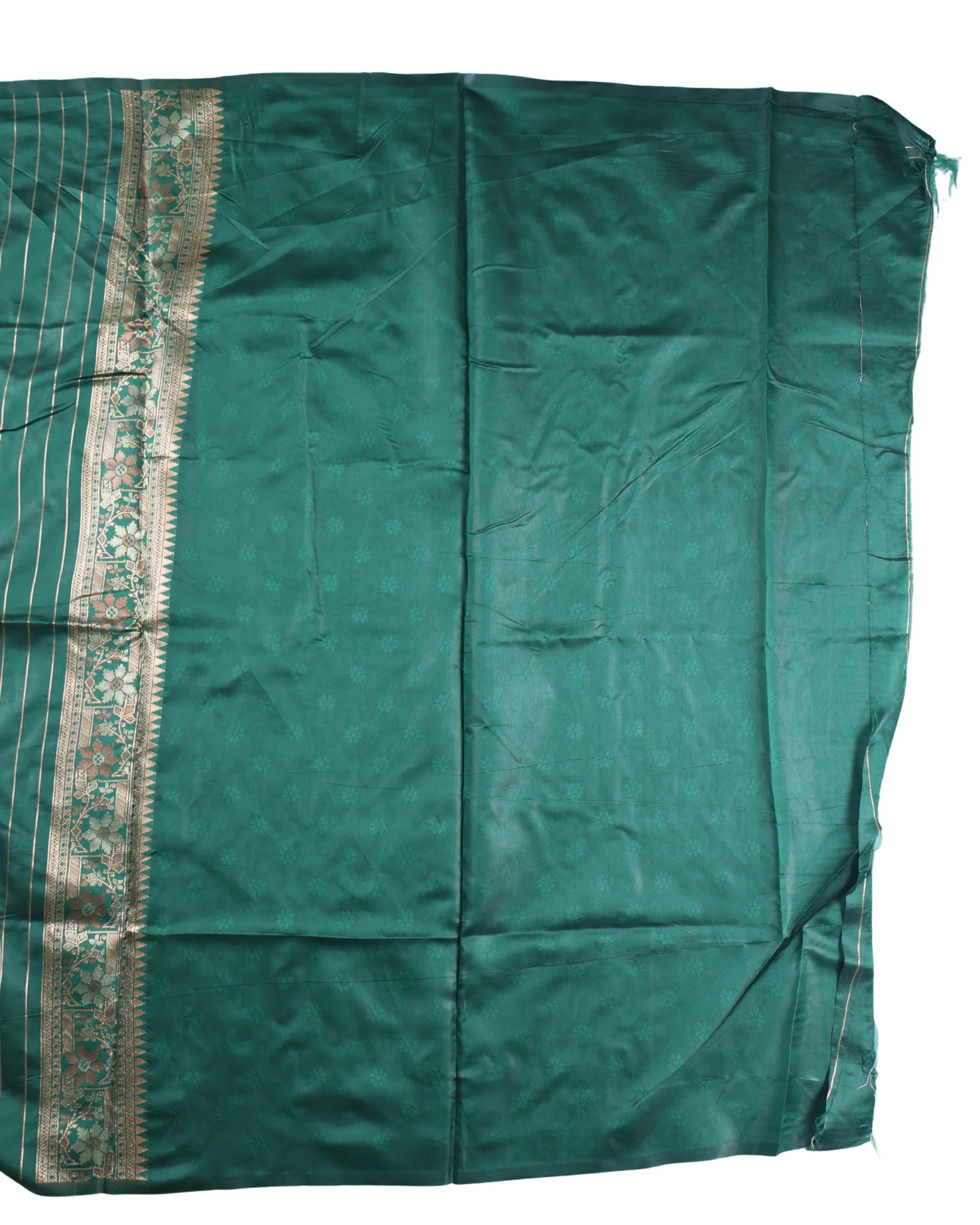 AMOLIKA Women's Banarasi Bottle Green Silk Saree With Unstitched Blouse Piece AM-1313