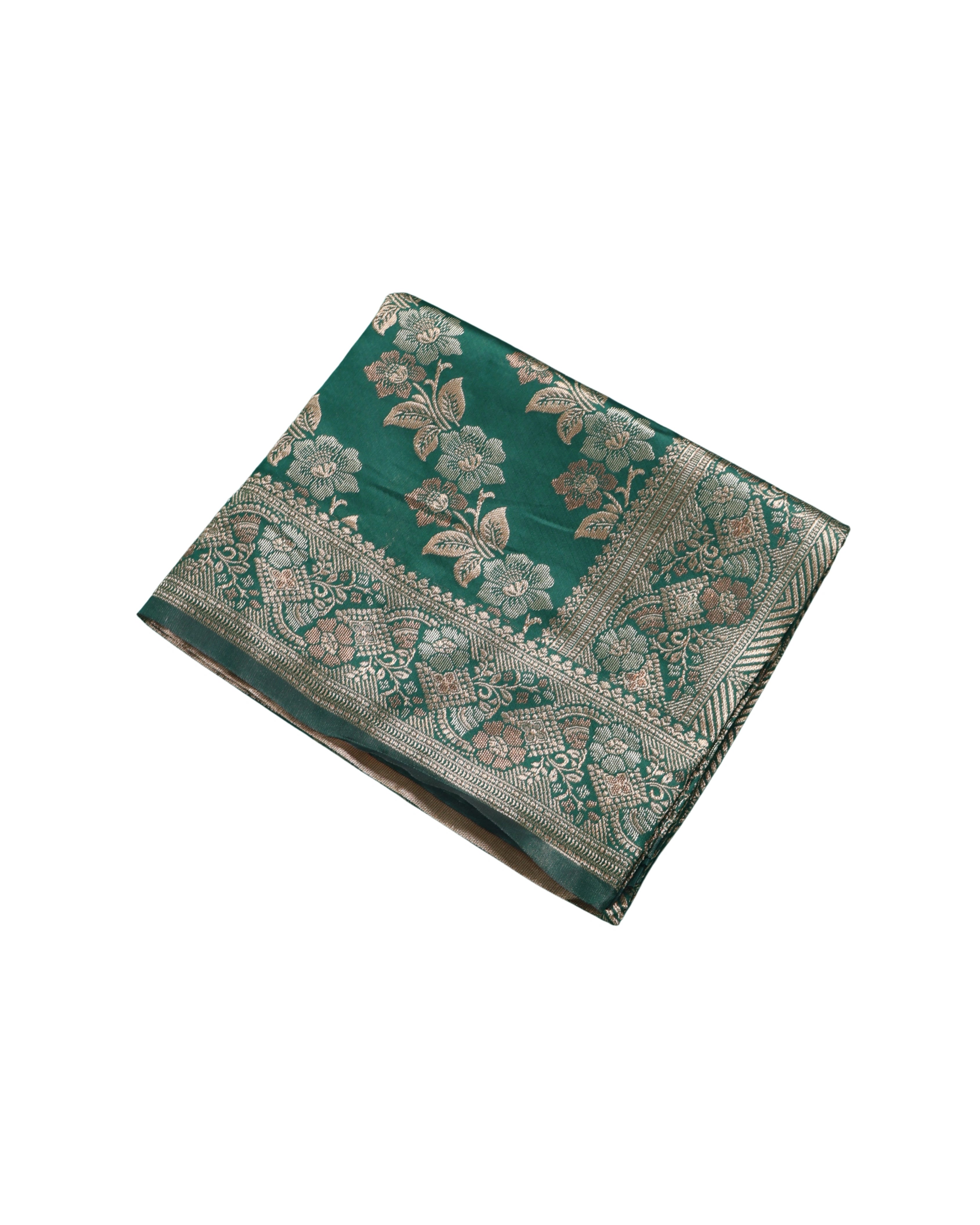 AMOLIKA Women's Banarasi Bottle Green Silk Saree With Unstitched Blouse Piece AM-1312