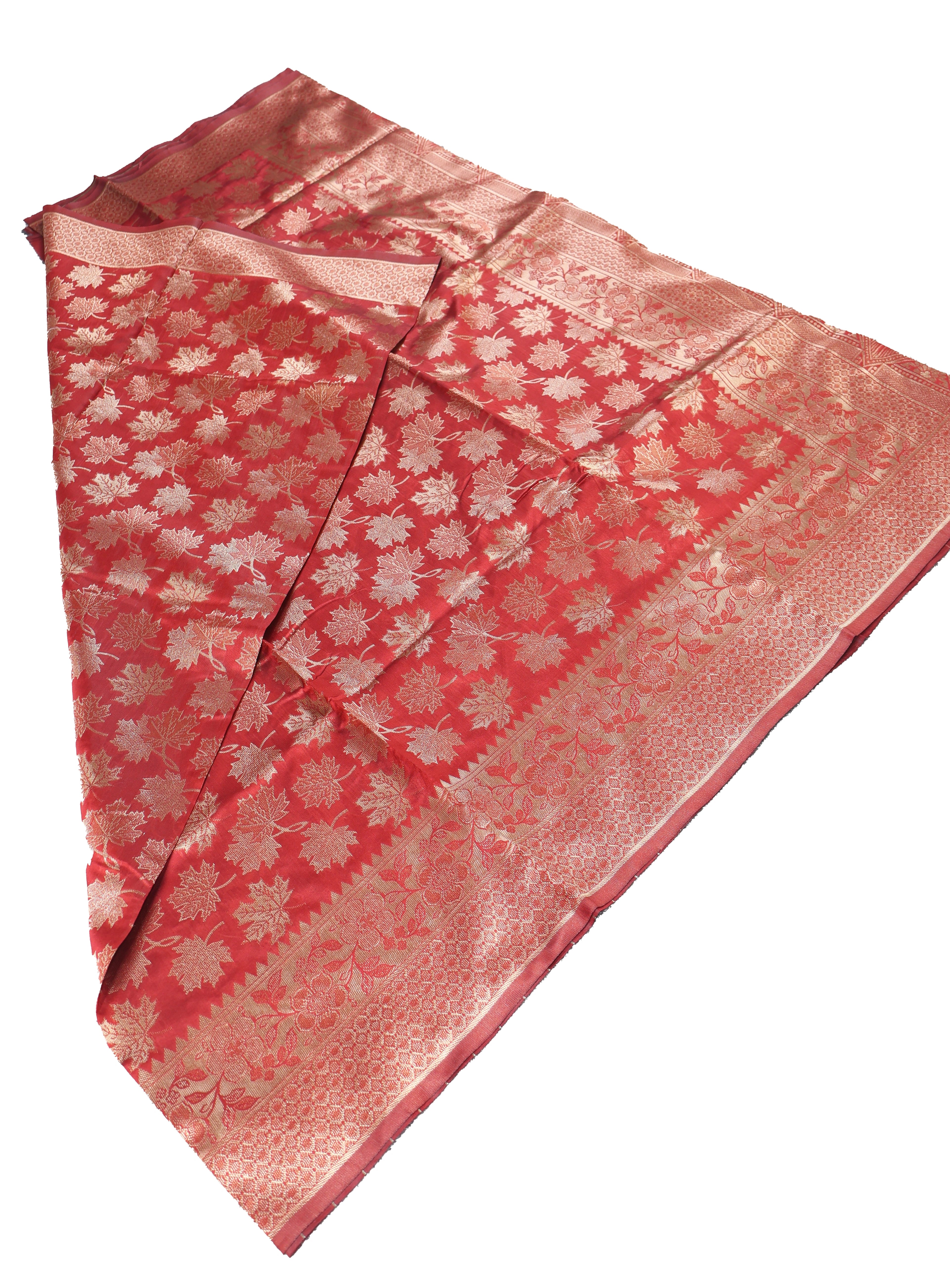 AMOLIKA Women's Banarasi Red Silk Saree With Unstitched Blouse Piece AM-1283
