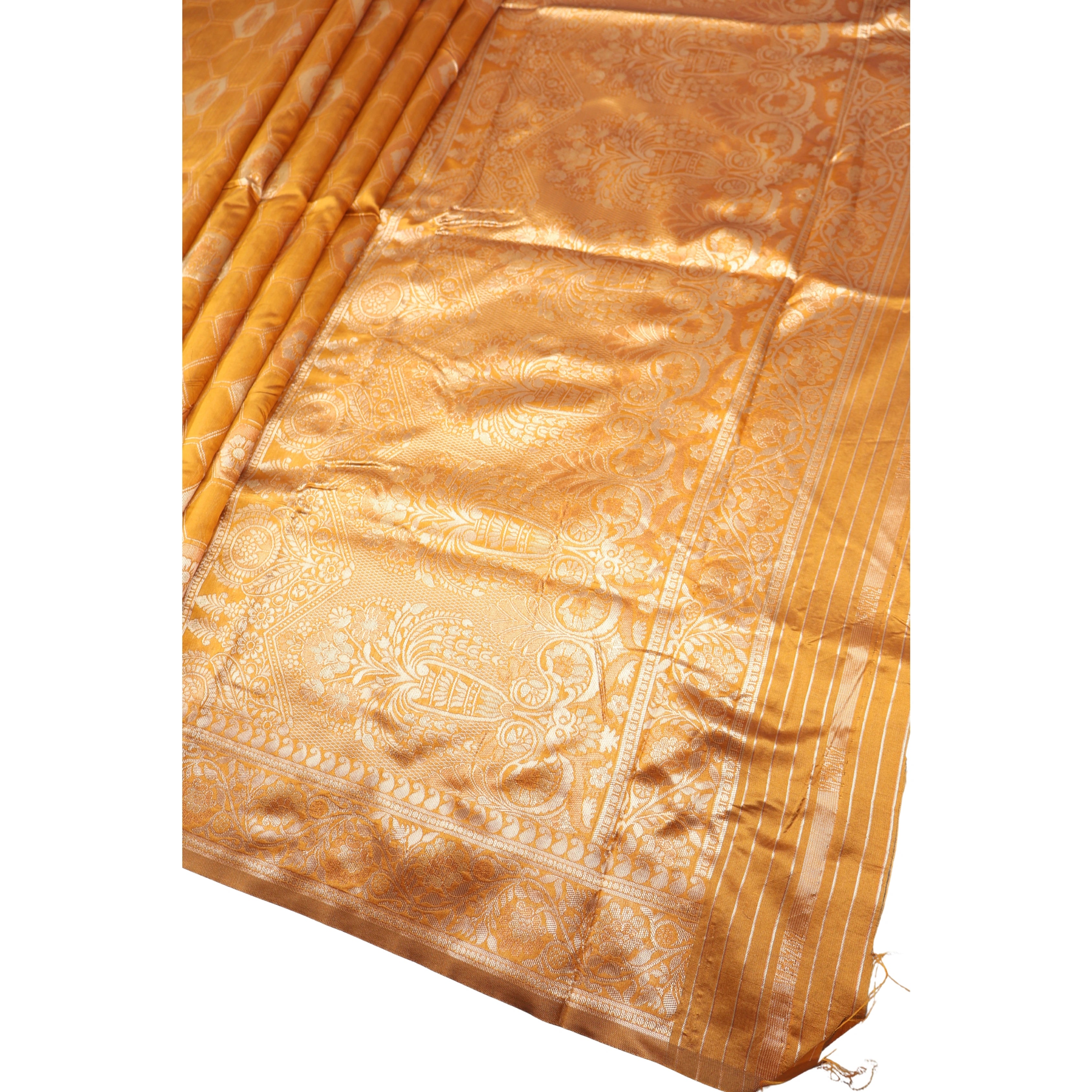AMOLIKA Women's Banarasi Mustard Silk Saree With Unstitched Blouse Piece AM-1311