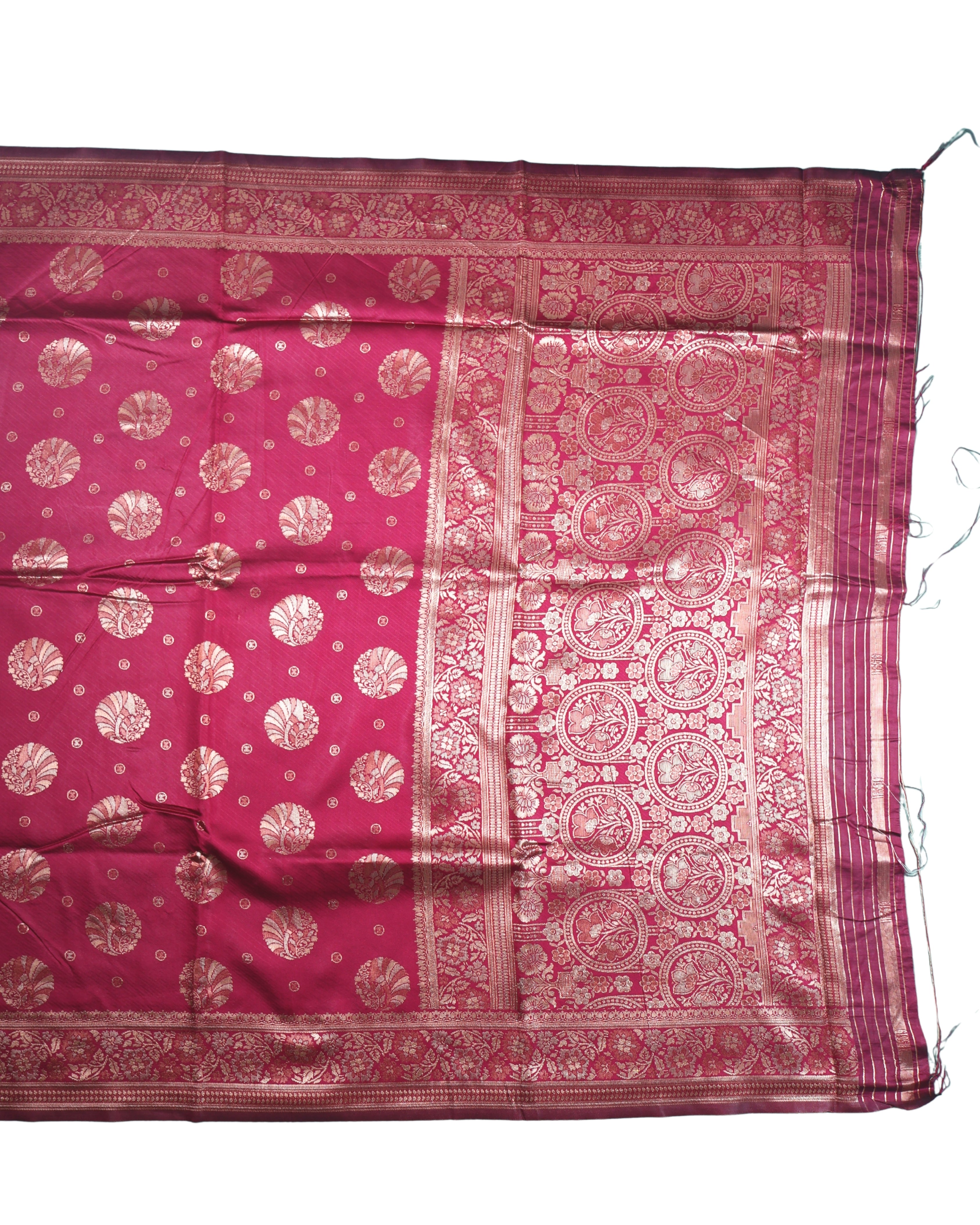 AMOLIKA Women's Banarasi Wine Silk Saree With Unstitched Blouse Piece AM-1285