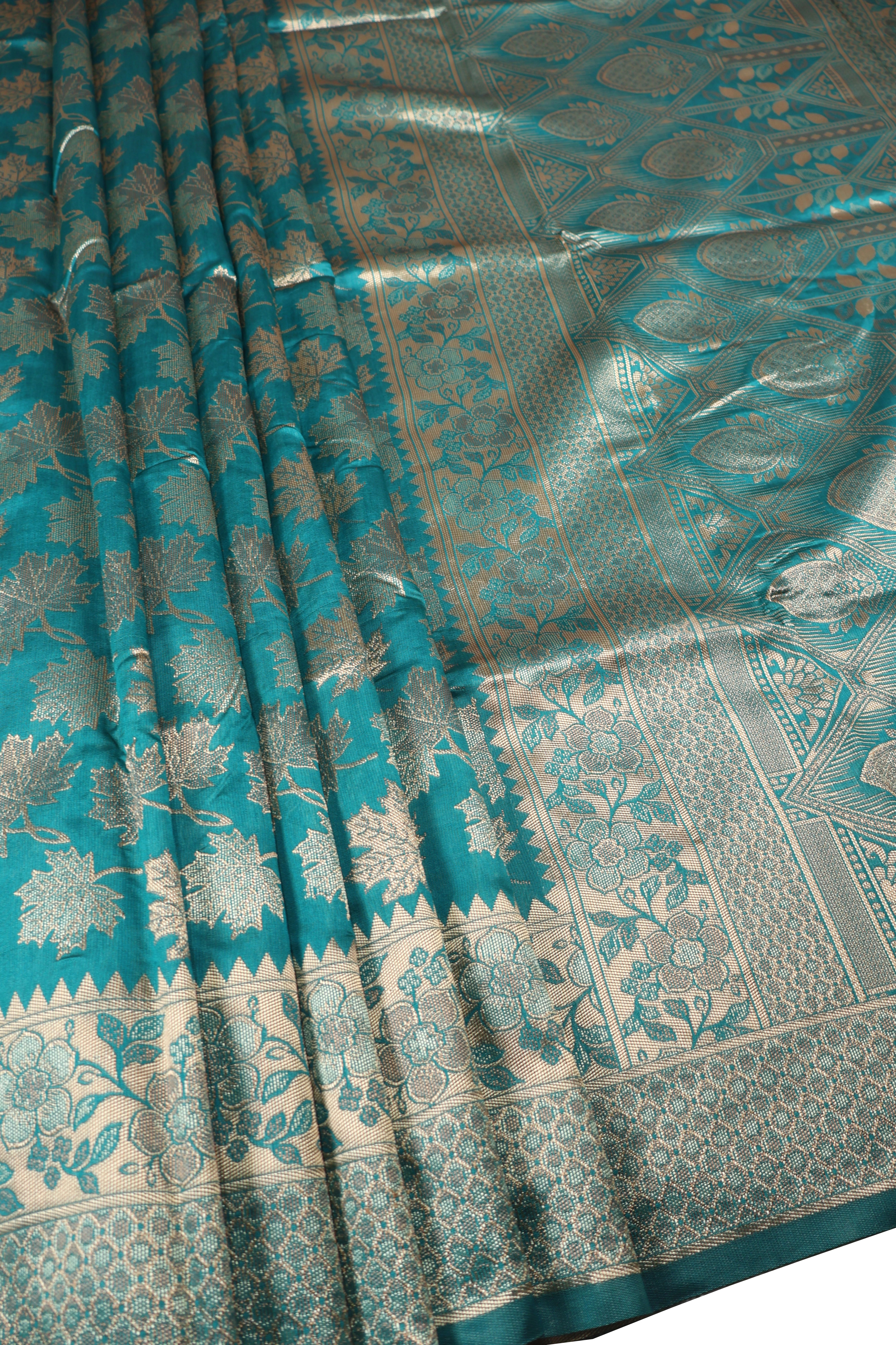 AMOLIKA Women's Banarasi Sky Blue Silk Saree With Unstitched Blouse Piece AM-1283