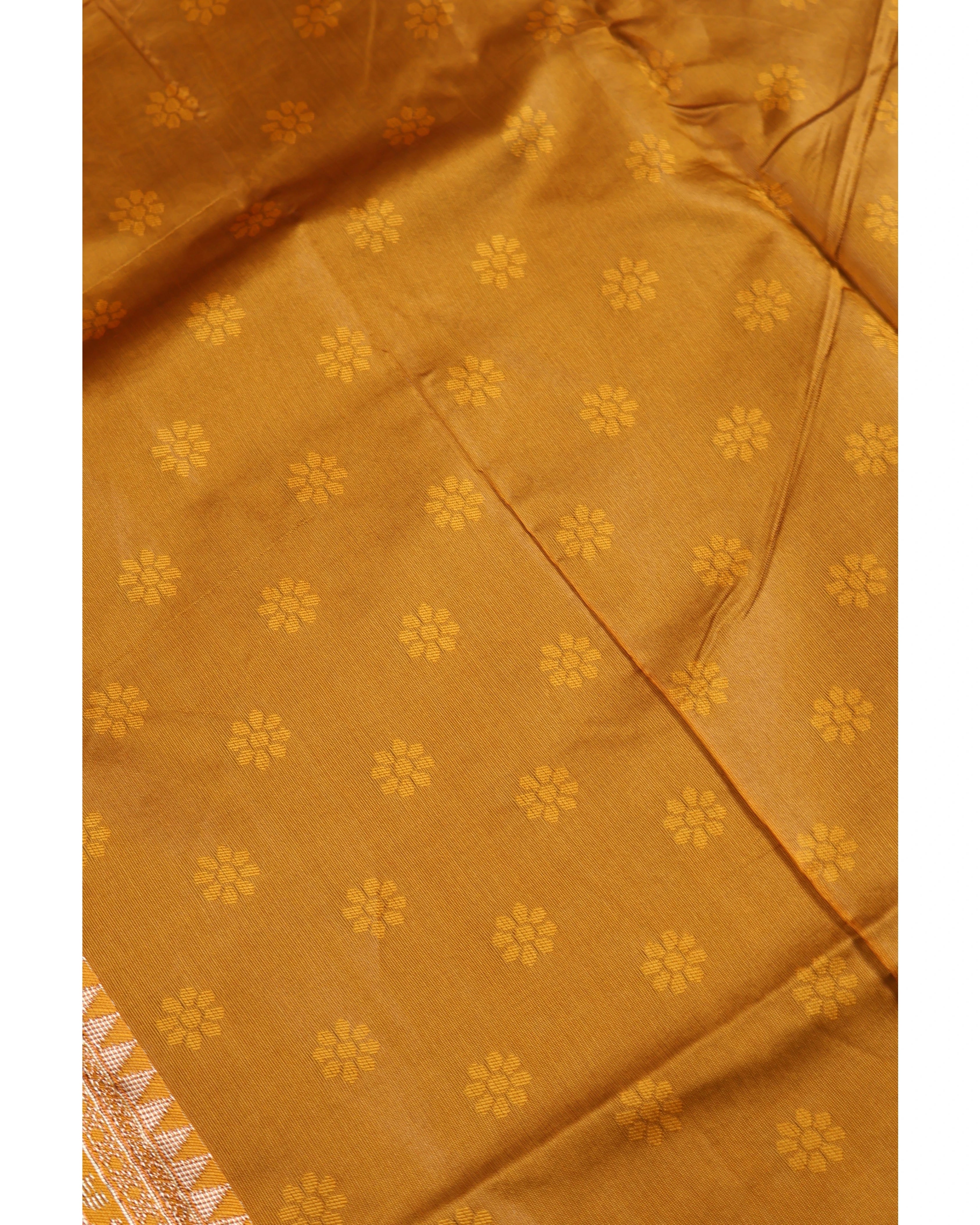 AMOLIKA Women's Banarasi Mustard Silk Saree With Unstitched Blouse Piece AM-1313