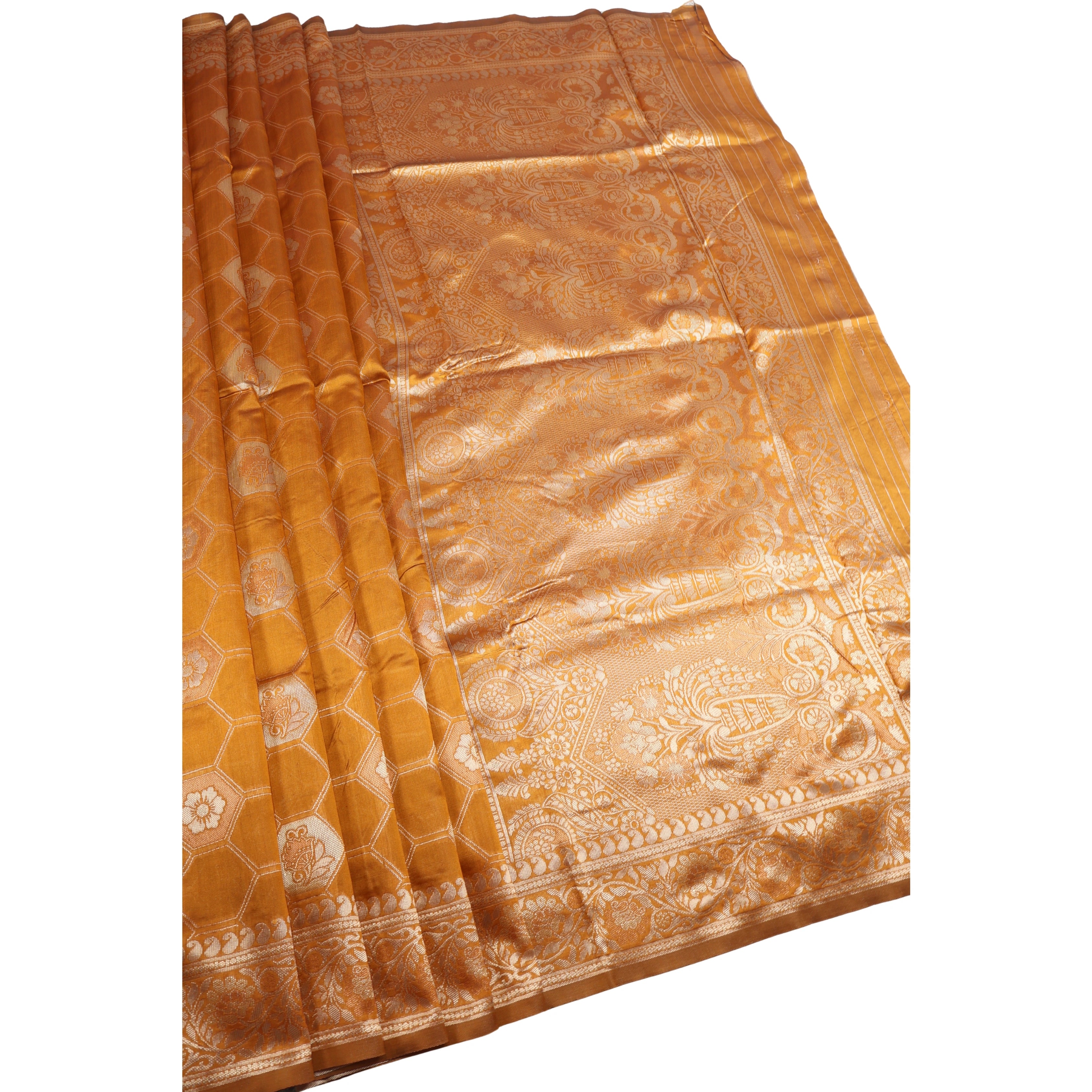 AMOLIKA Women's Banarasi Mustard Silk Saree With Unstitched Blouse Piece AM-1311