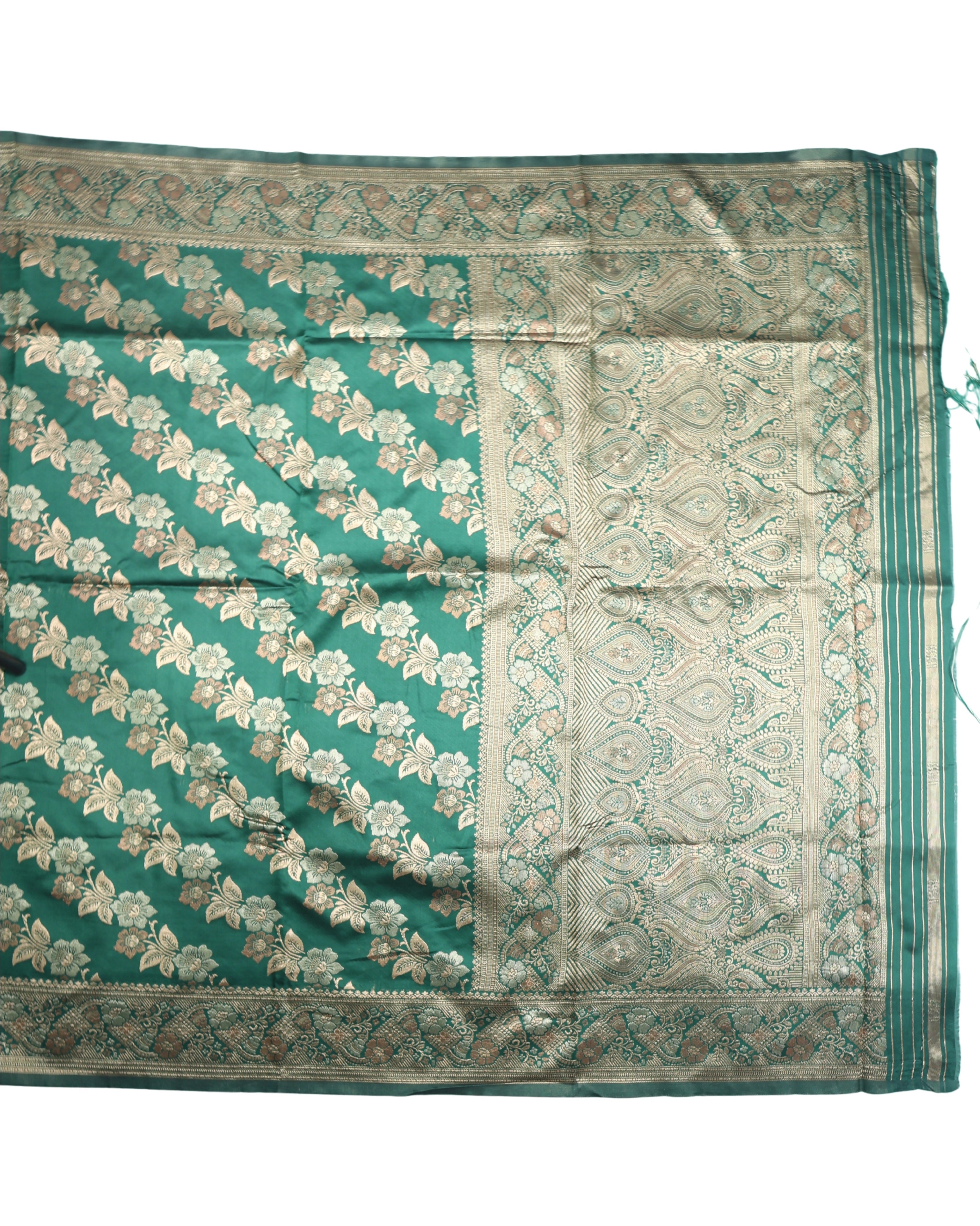AMOLIKA Women's Banarasi Bottle Green Silk Saree With Unstitched Blouse Piece AM-1312