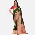 Amolika Sarees Bottle Green & Red Silk Saree With Fully Stitched Contrast Blouse & Extra Unstitched Blouse Fabric