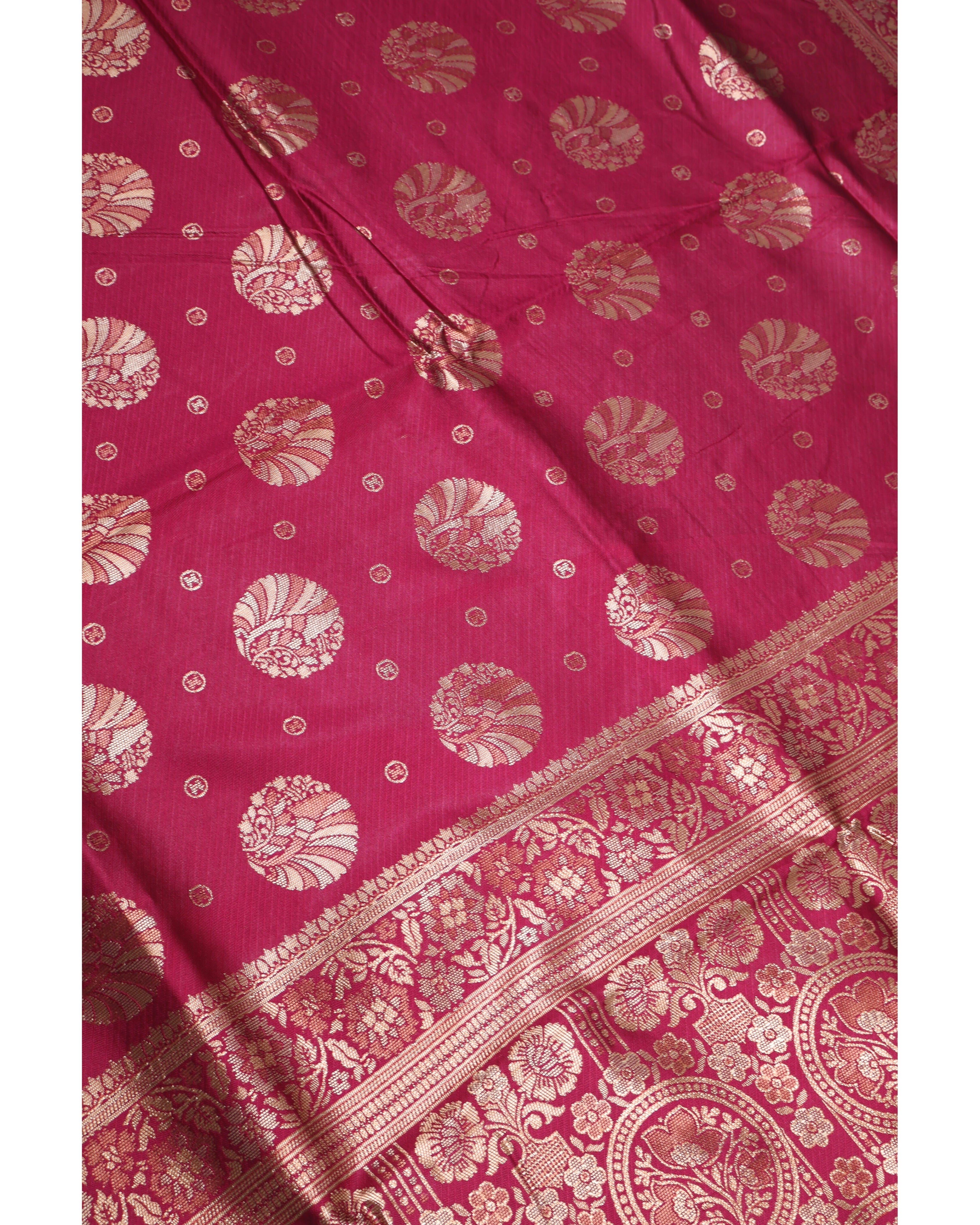AMOLIKA Women's Banarasi Wine Silk Saree With Unstitched Blouse Piece AM-1285