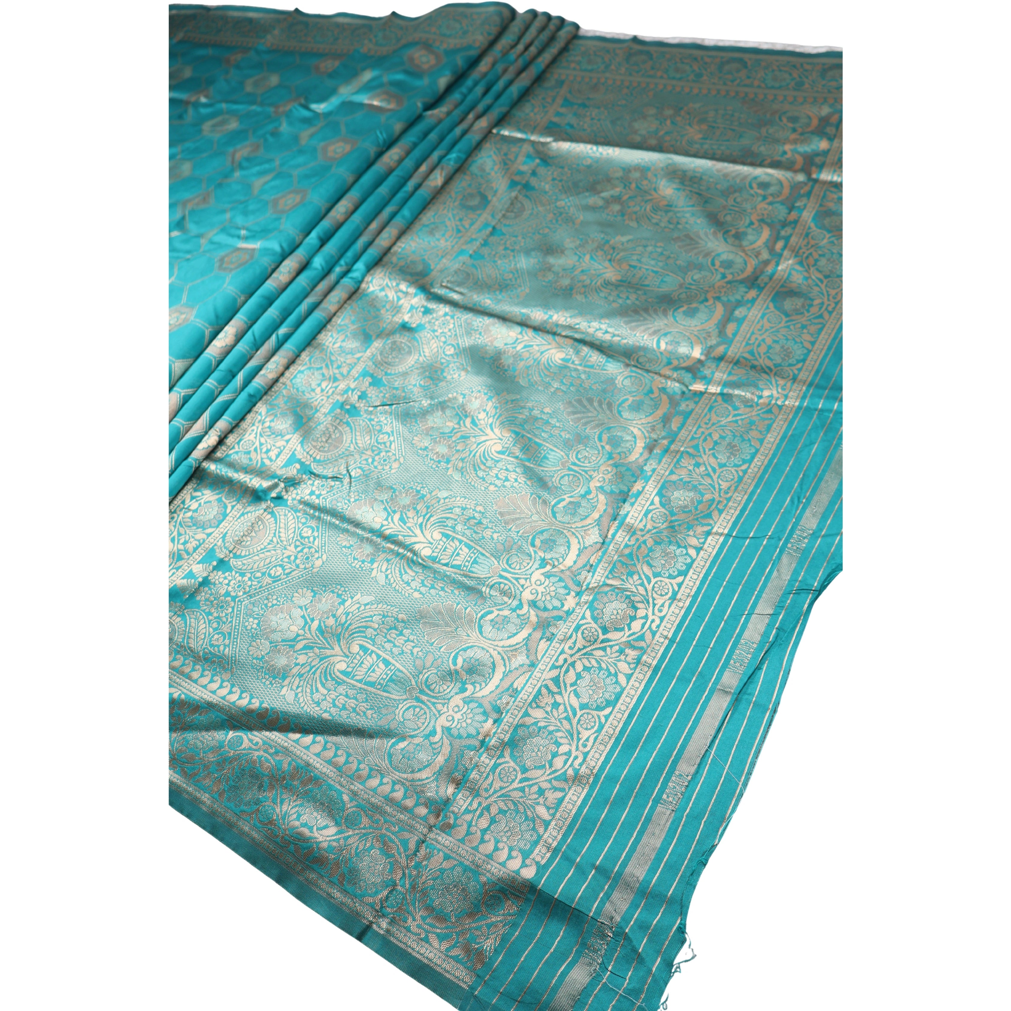 AMOLIKA Women's Banarasi Sky Blue Silk Saree With Unstitched Blouse Piece AM-1311
