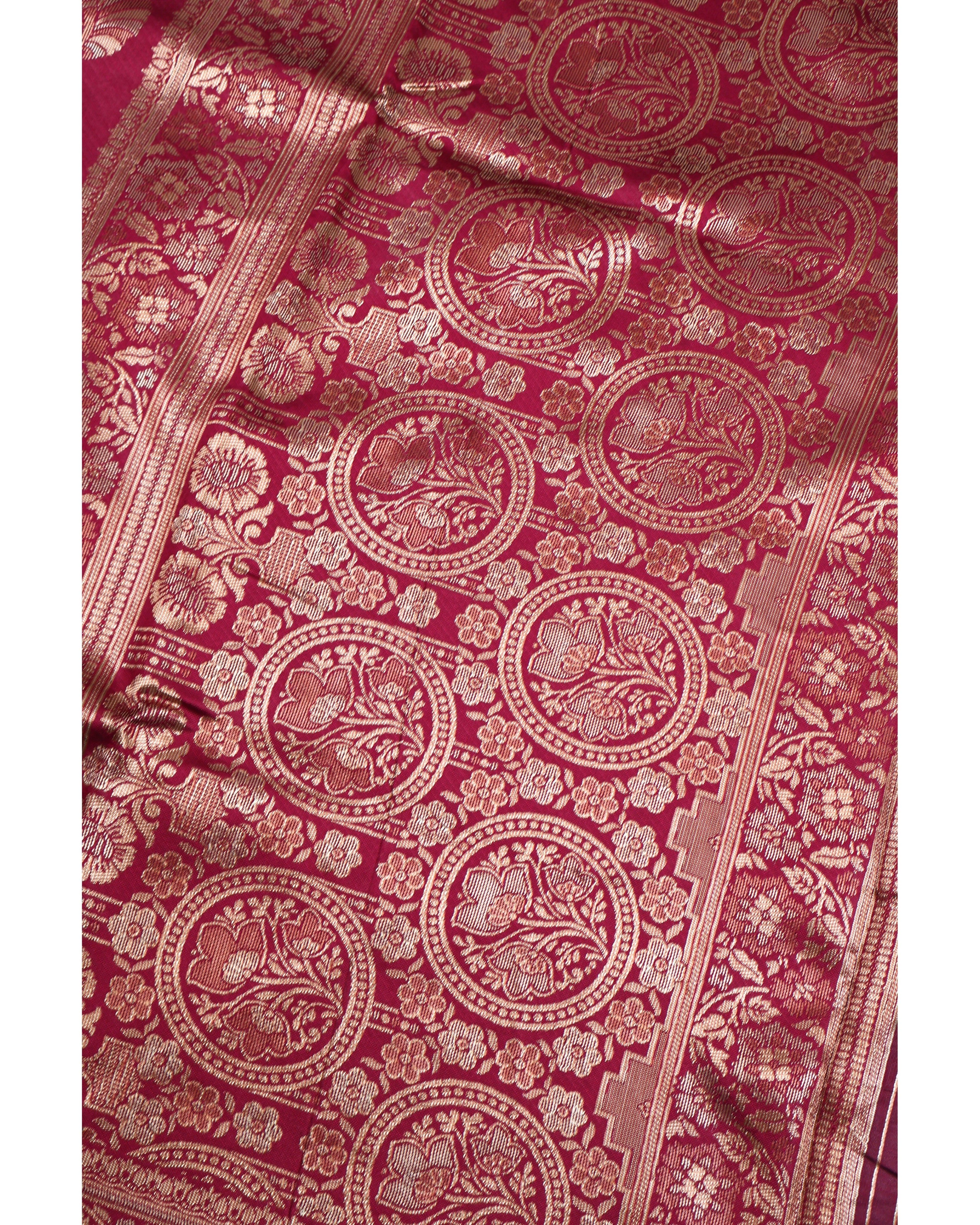 AMOLIKA Women's Banarasi Wine Silk Saree With Unstitched Blouse Piece AM-1285