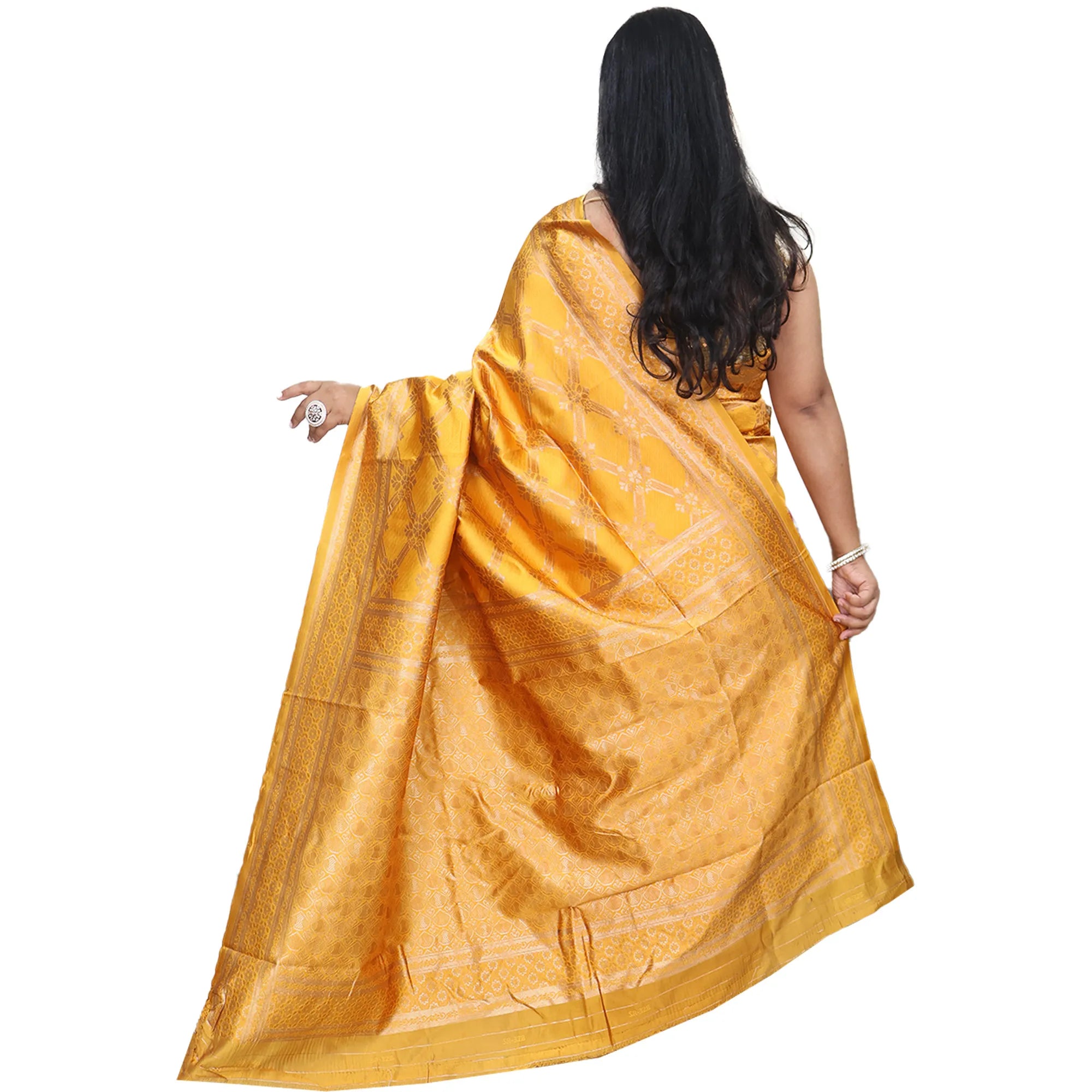 Amolika Sarees Mustard Banarasi Silk Saree With Premium Gold Zari Craft & Unstitched Blouse