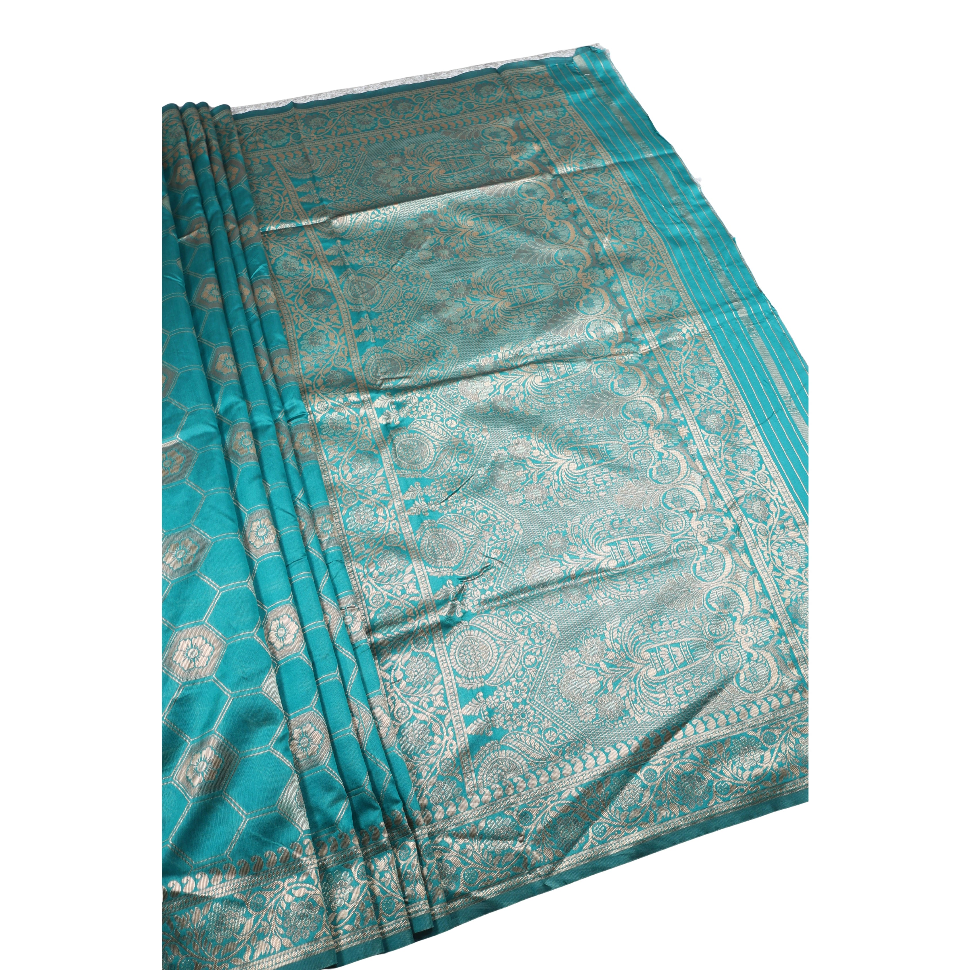 AMOLIKA Women's Banarasi Sky Blue Silk Saree With Unstitched Blouse Piece AM-1311