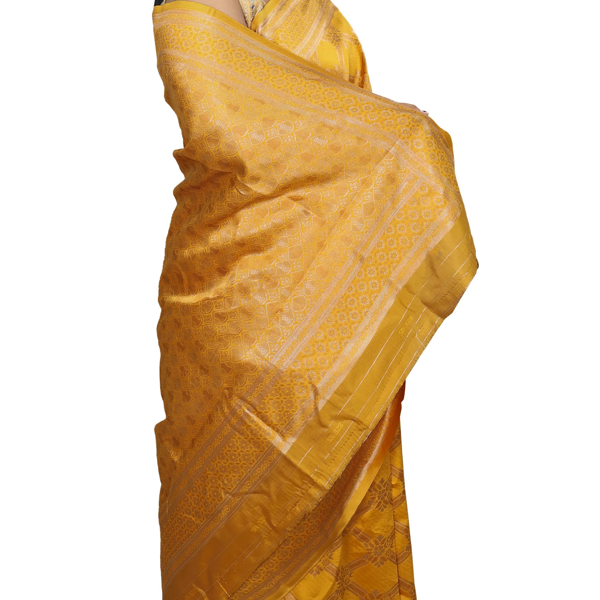 Amolika Sarees Mustard Banarasi Silk Saree With Premium Gold Zari Craft & Unstitched Blouse