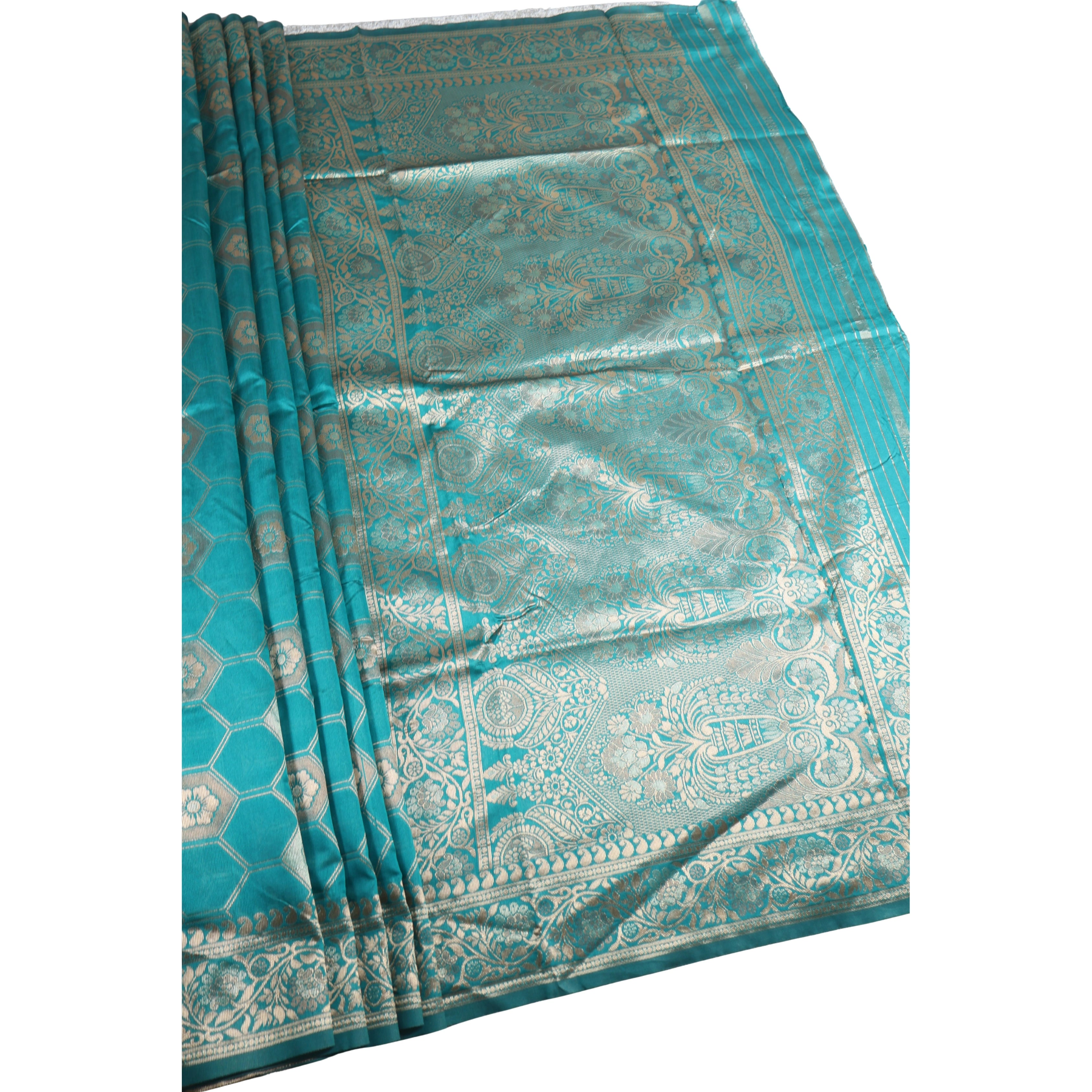 AMOLIKA Women's Banarasi Sky Blue Silk Saree With Unstitched Blouse Piece AM-1311