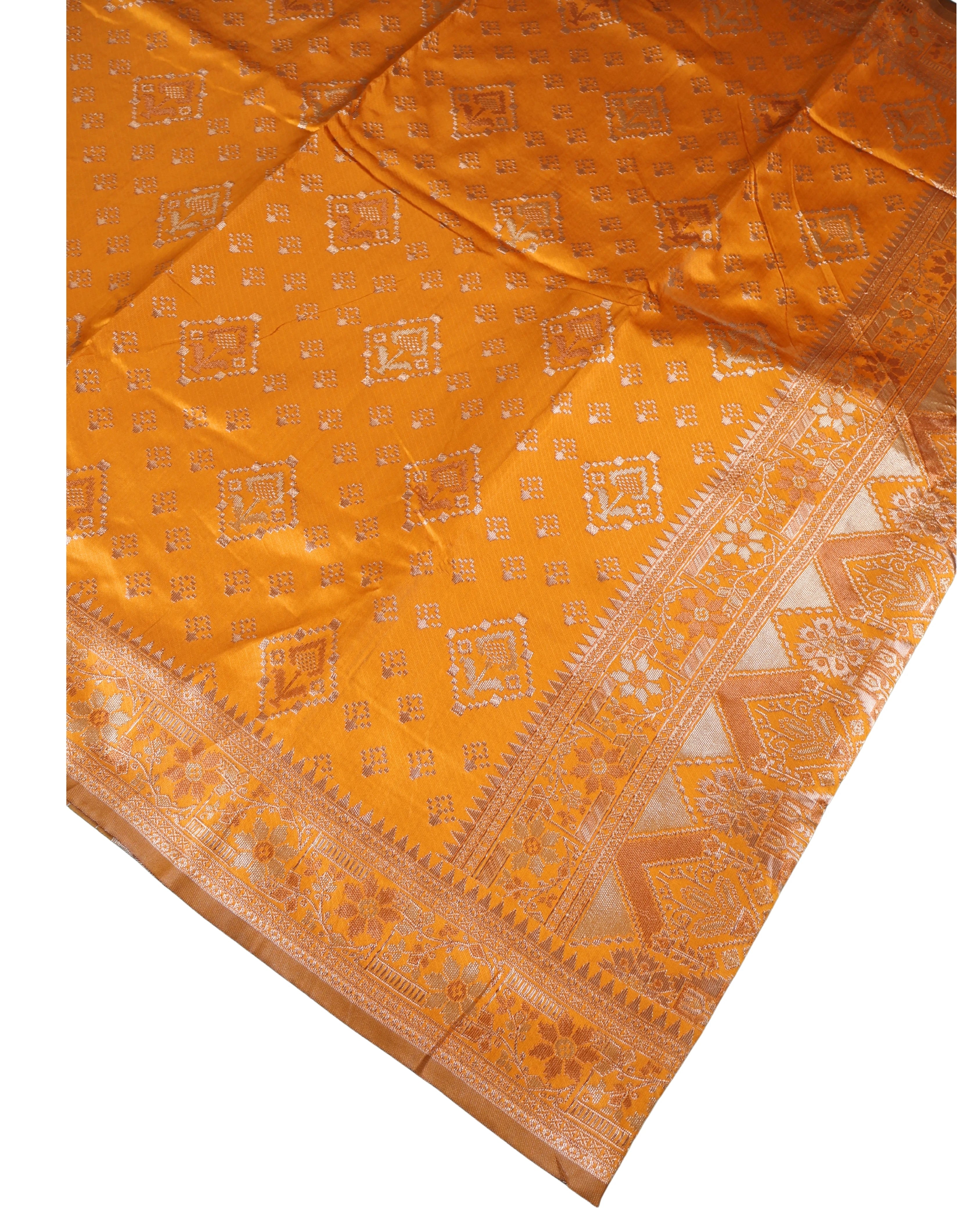 AMOLIKA Women's Banarasi Mustard Silk Saree With Unstitched Blouse Piece AM-1313