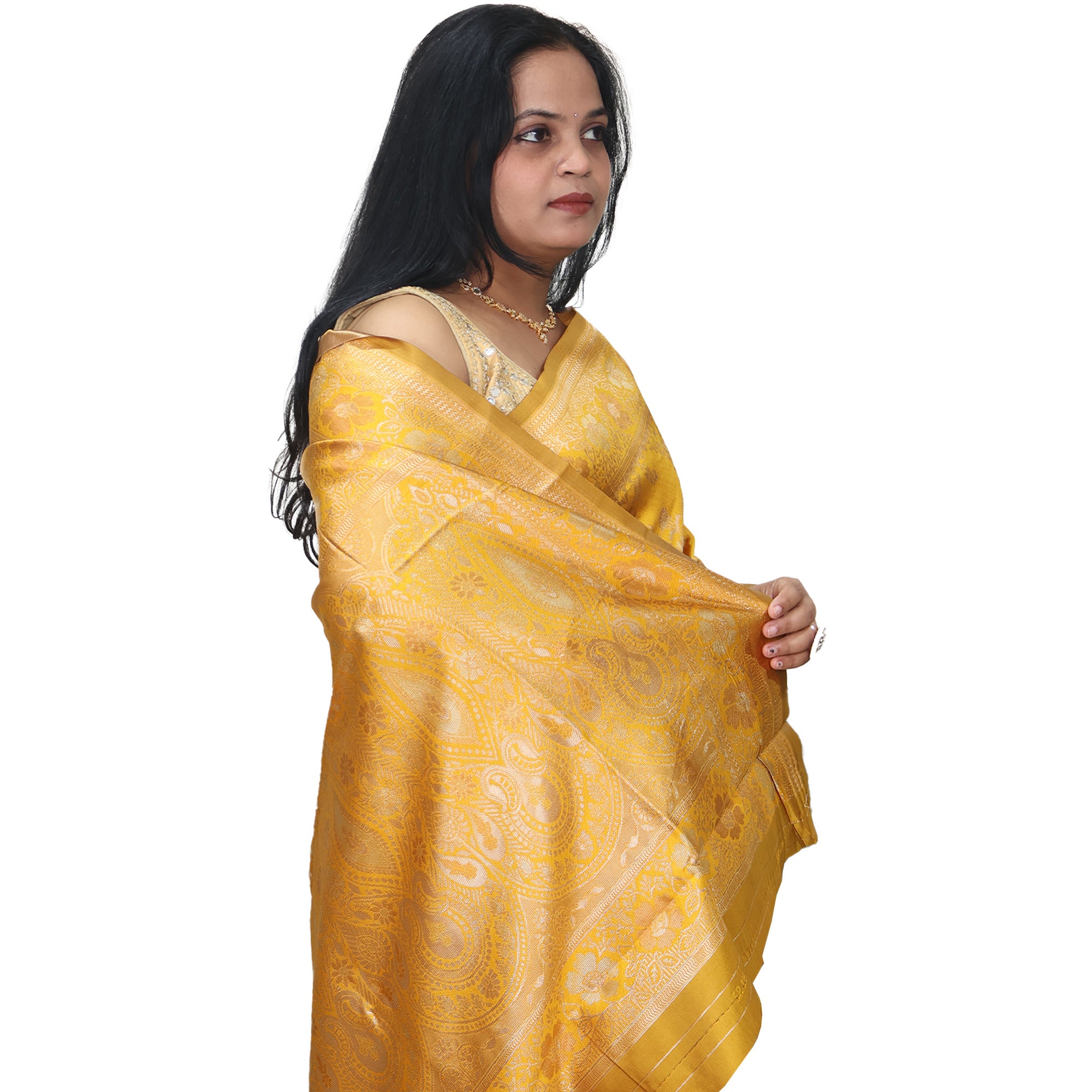 Amolika Sarees Mustard Banarasi Silk Saree With Traditional Zari Work With Unstitched Blouse