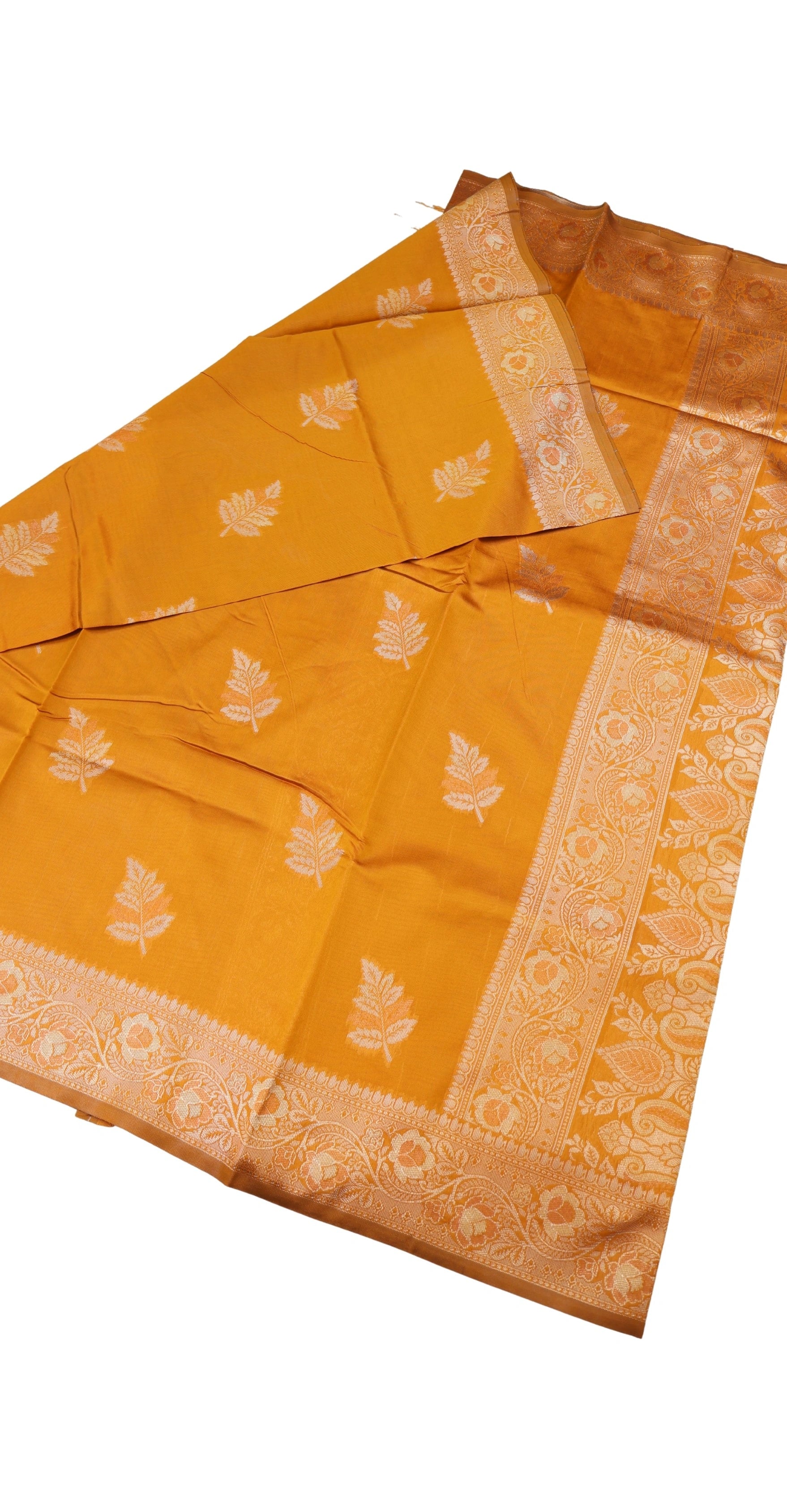AMOLIKA Women's Banarasi Mustard Silk Saree With Unstitched Blouse Piece AM-1314