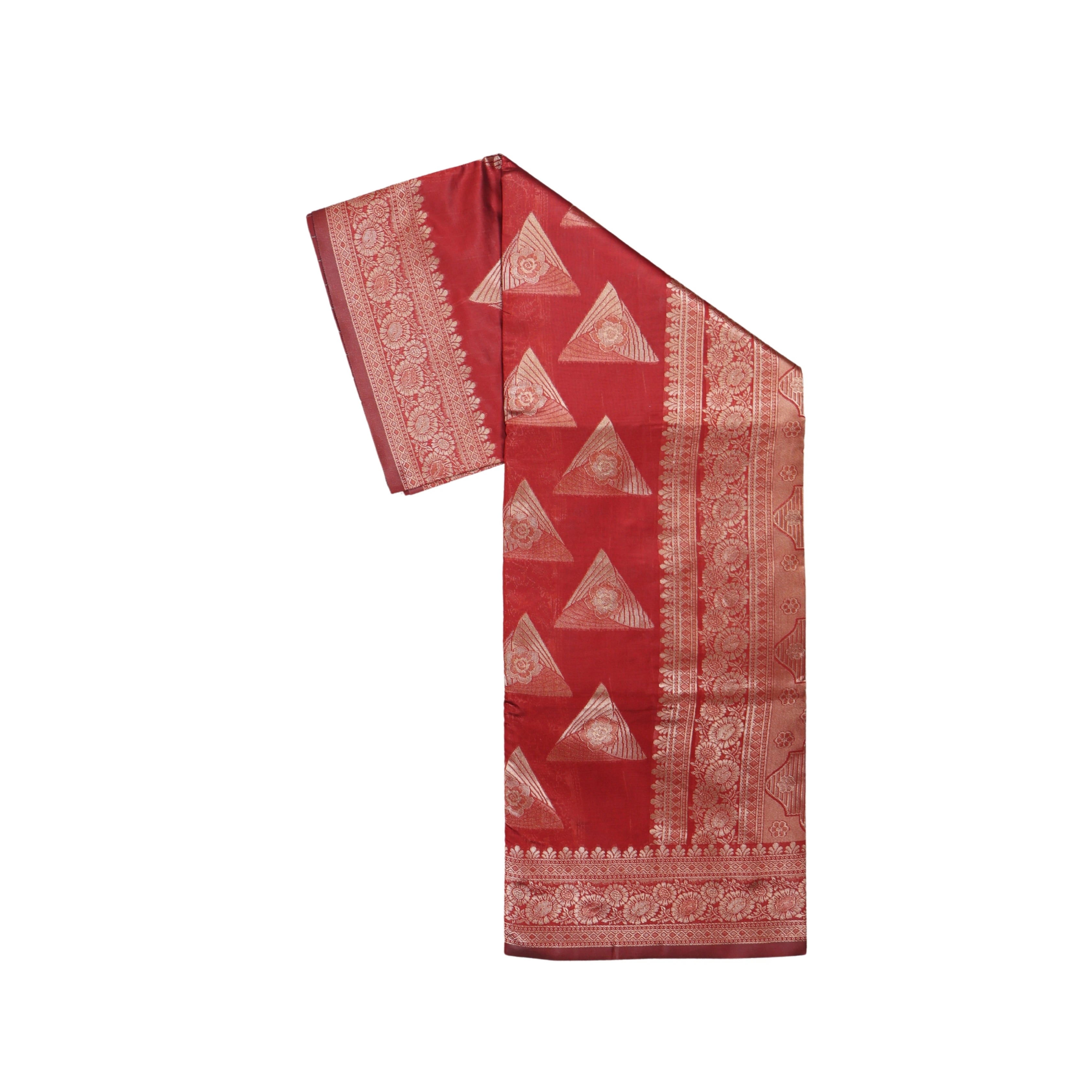 AMOLIKA Women's Banarasi Red Silk Saree With Unstitched Blouse Piece AM-1419