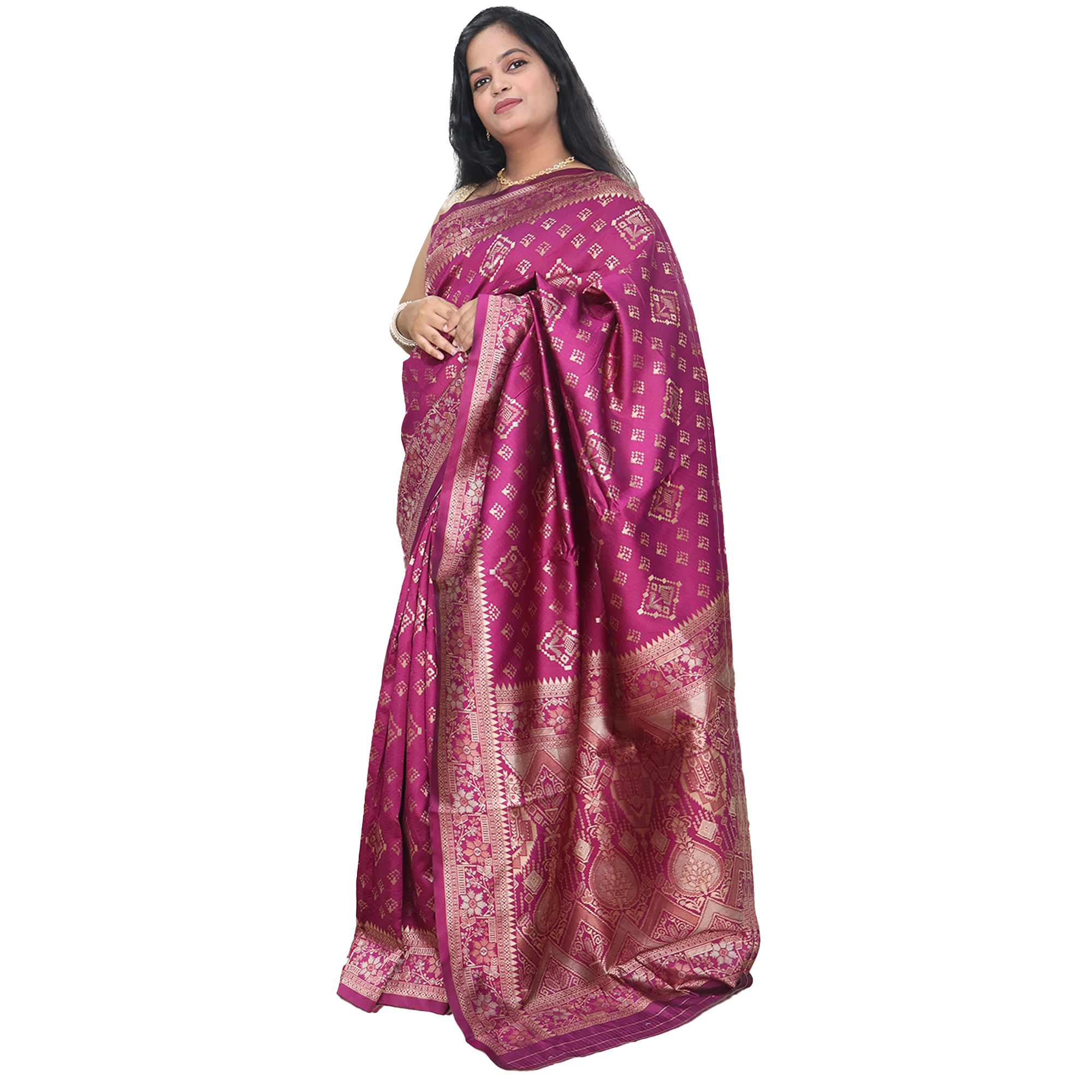 Amolika Sarees Wine Banarasi Silk Saree With Classic Zari Weaving & Unstitched Blouse