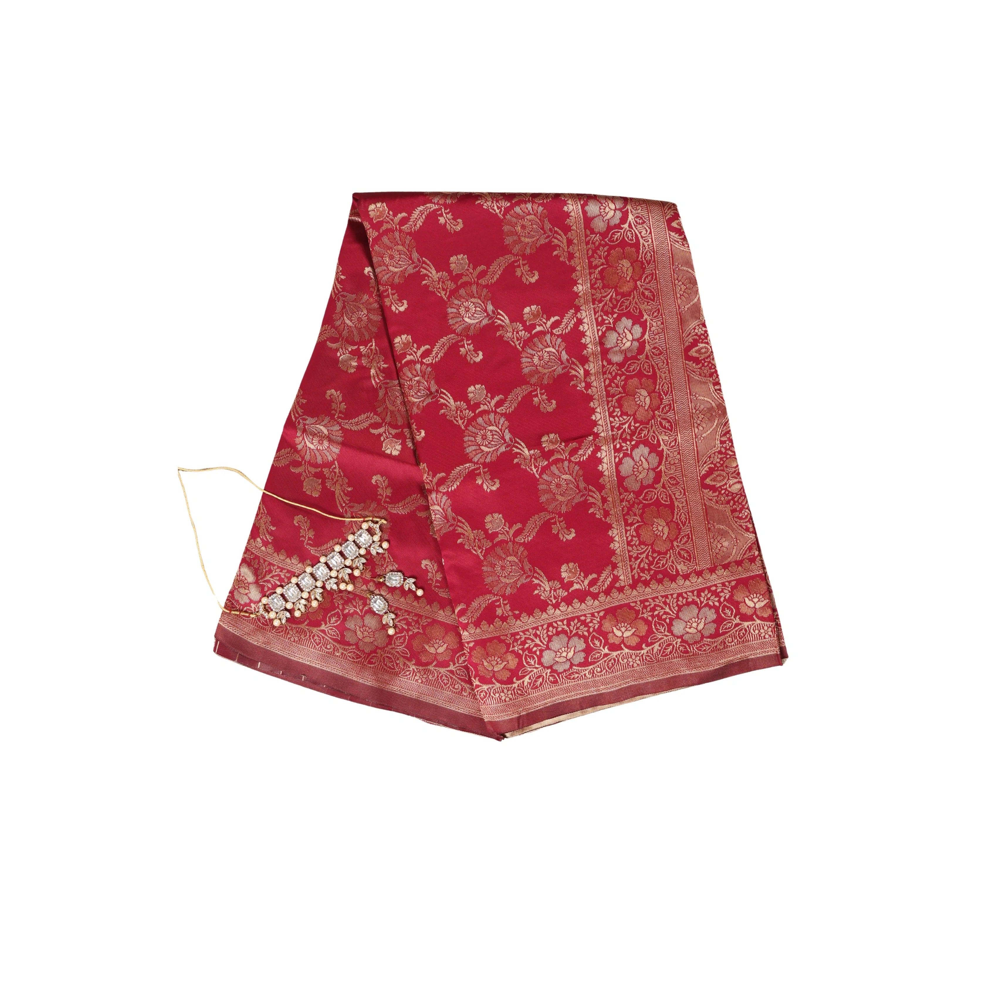 AMOLIKA Women's Banarasi Red Silk Saree With Unstitched Blouse Piece AM-1287