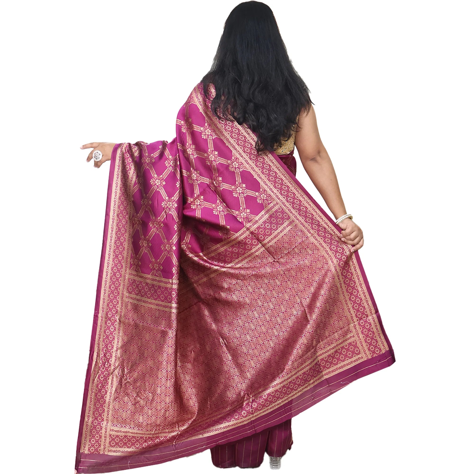 Amolika Sarees Regal Touch Wine Banarasi Silk Saree With Luxury Zari Finish & Unstitched Blouse