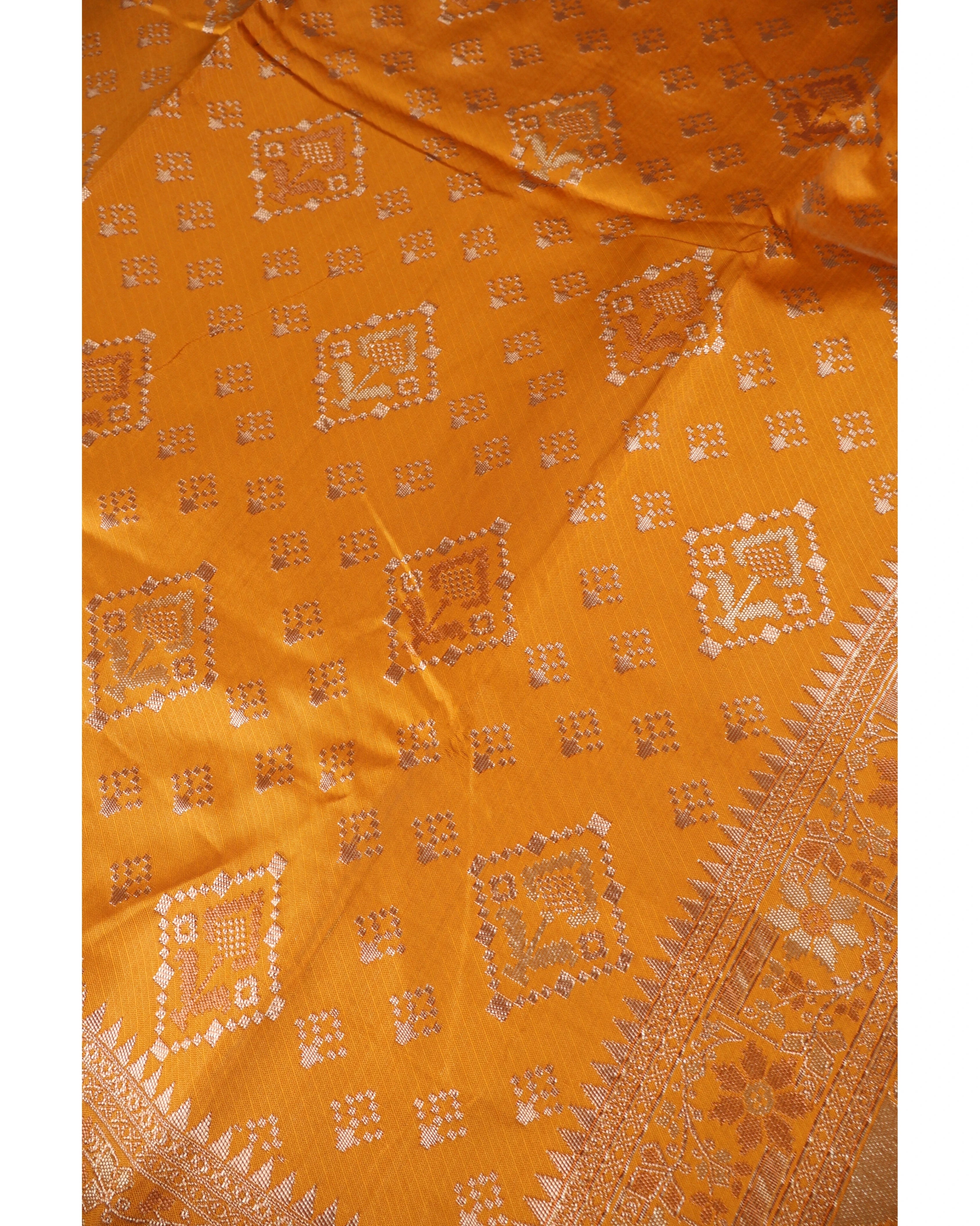 AMOLIKA Women's Banarasi Mustard Silk Saree With Unstitched Blouse Piece AM-1313