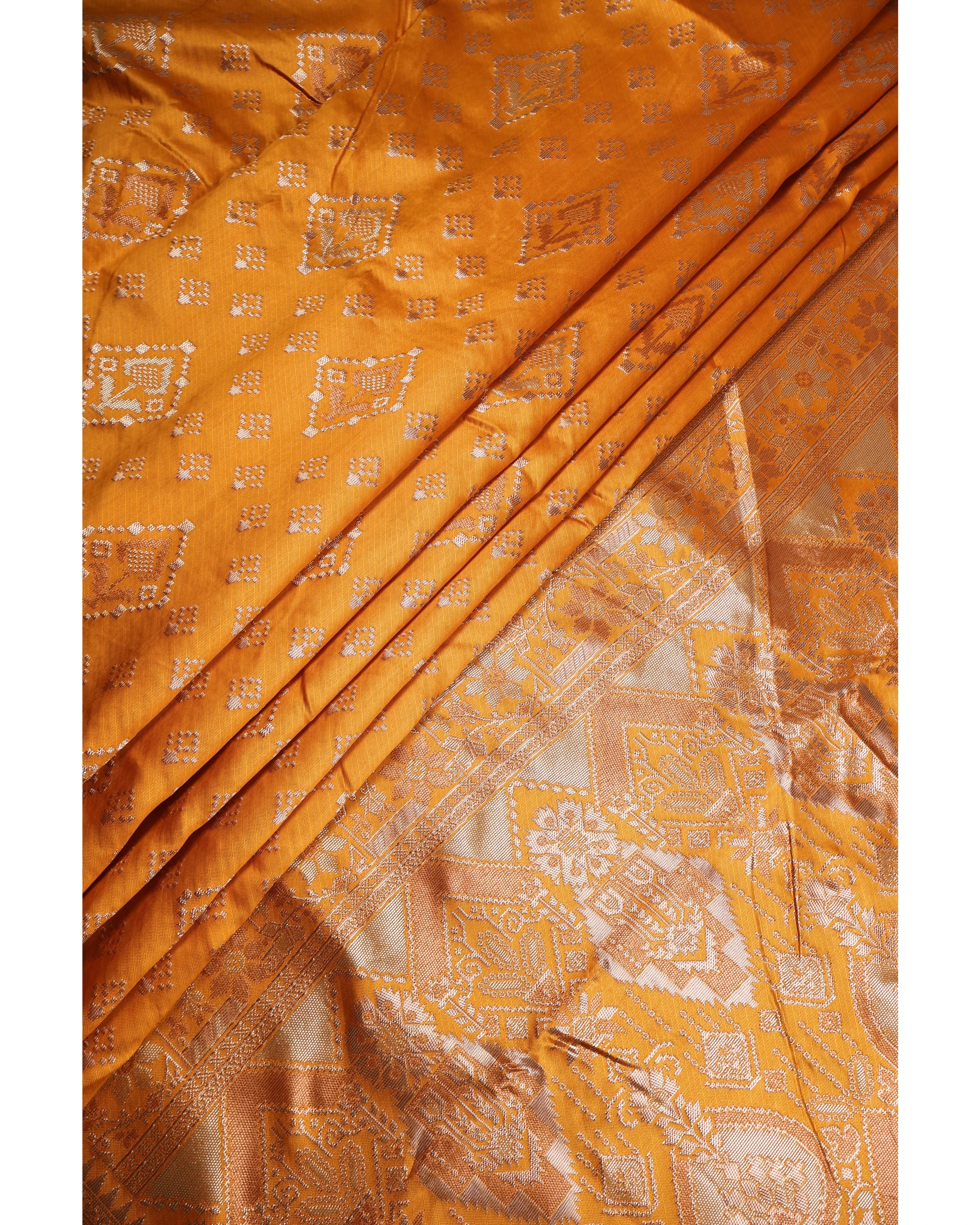 AMOLIKA Women's Banarasi Mustard Silk Saree With Unstitched Blouse Piece AM-1313