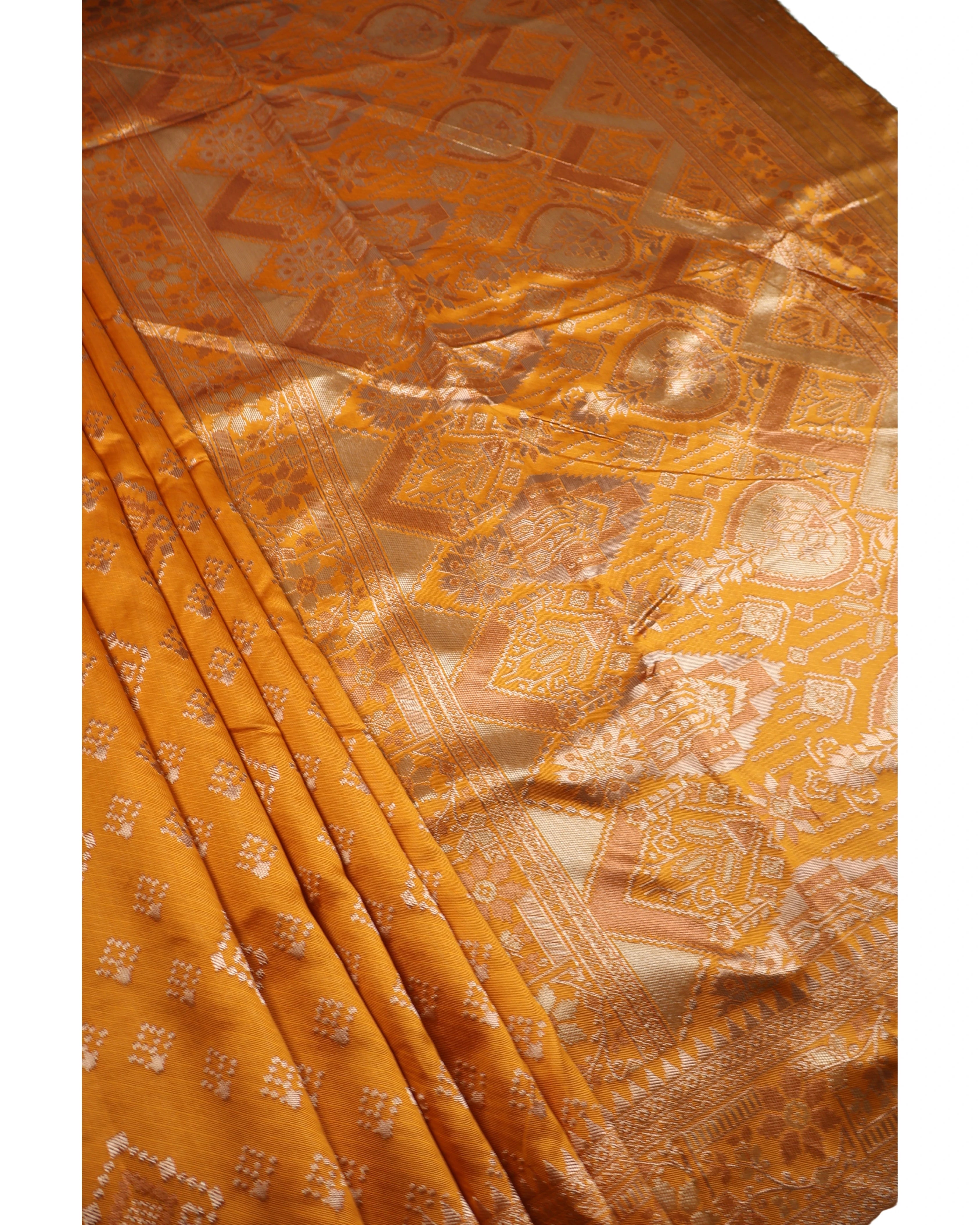AMOLIKA Women's Banarasi Mustard Silk Saree With Unstitched Blouse Piece AM-1313