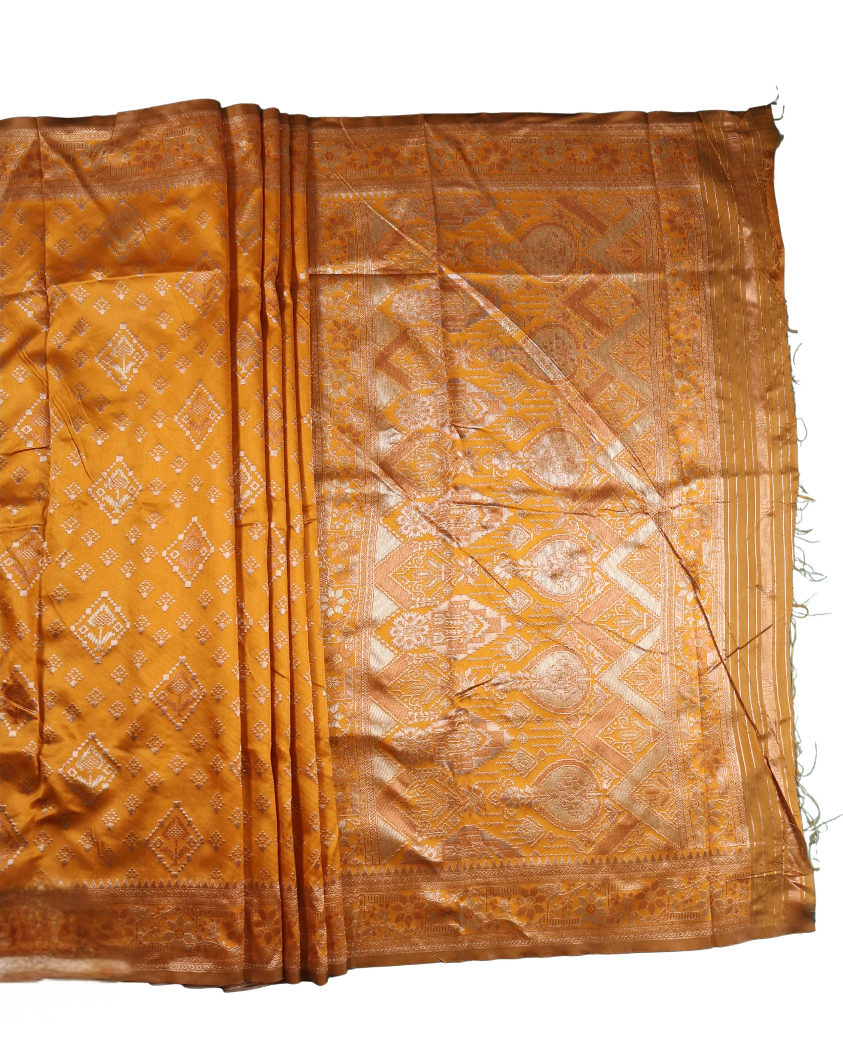 AMOLIKA Women's Banarasi Mustard Silk Saree With Unstitched Blouse Piece AM-1313