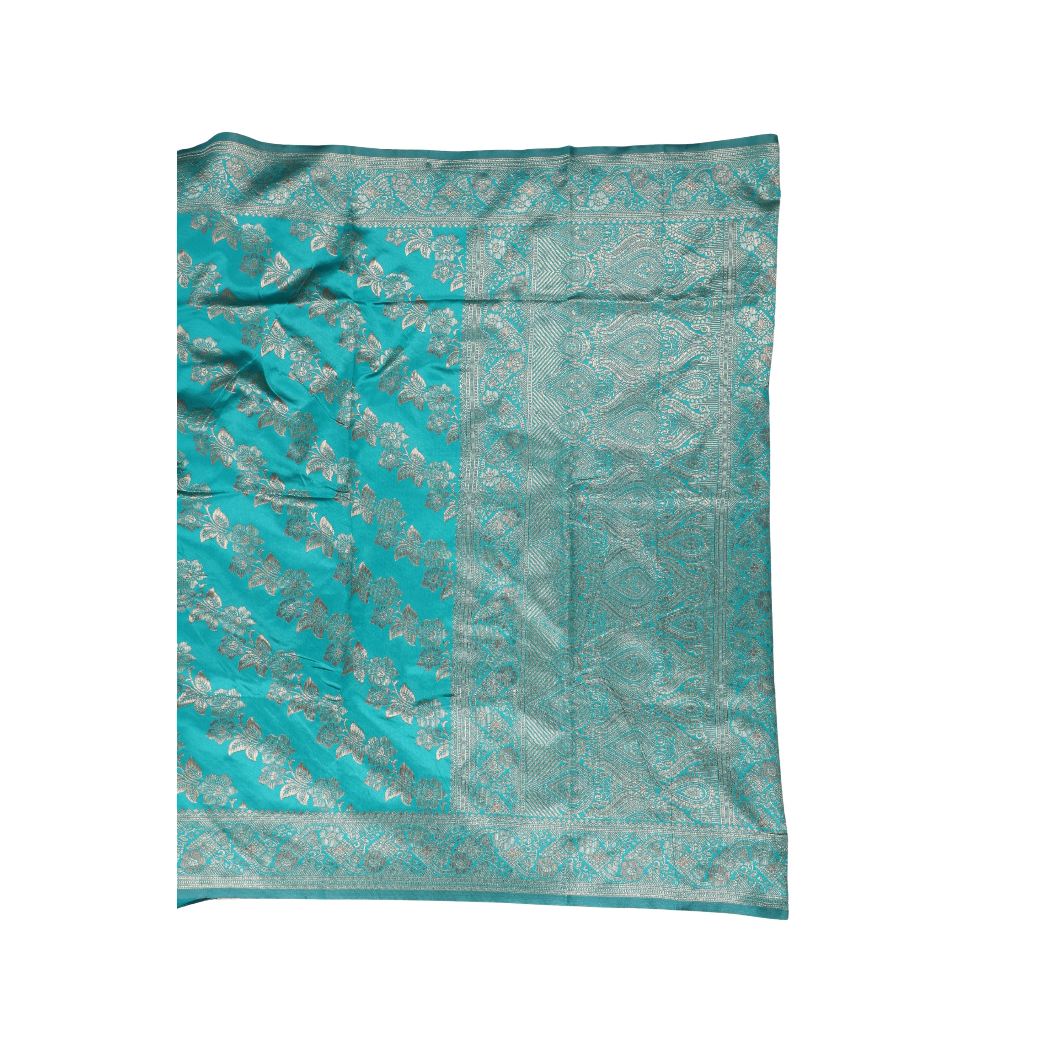 AMOLIKA Women's Banarasi Sky Blue Silk Saree With Unstitched Blouse Piece AM-1312