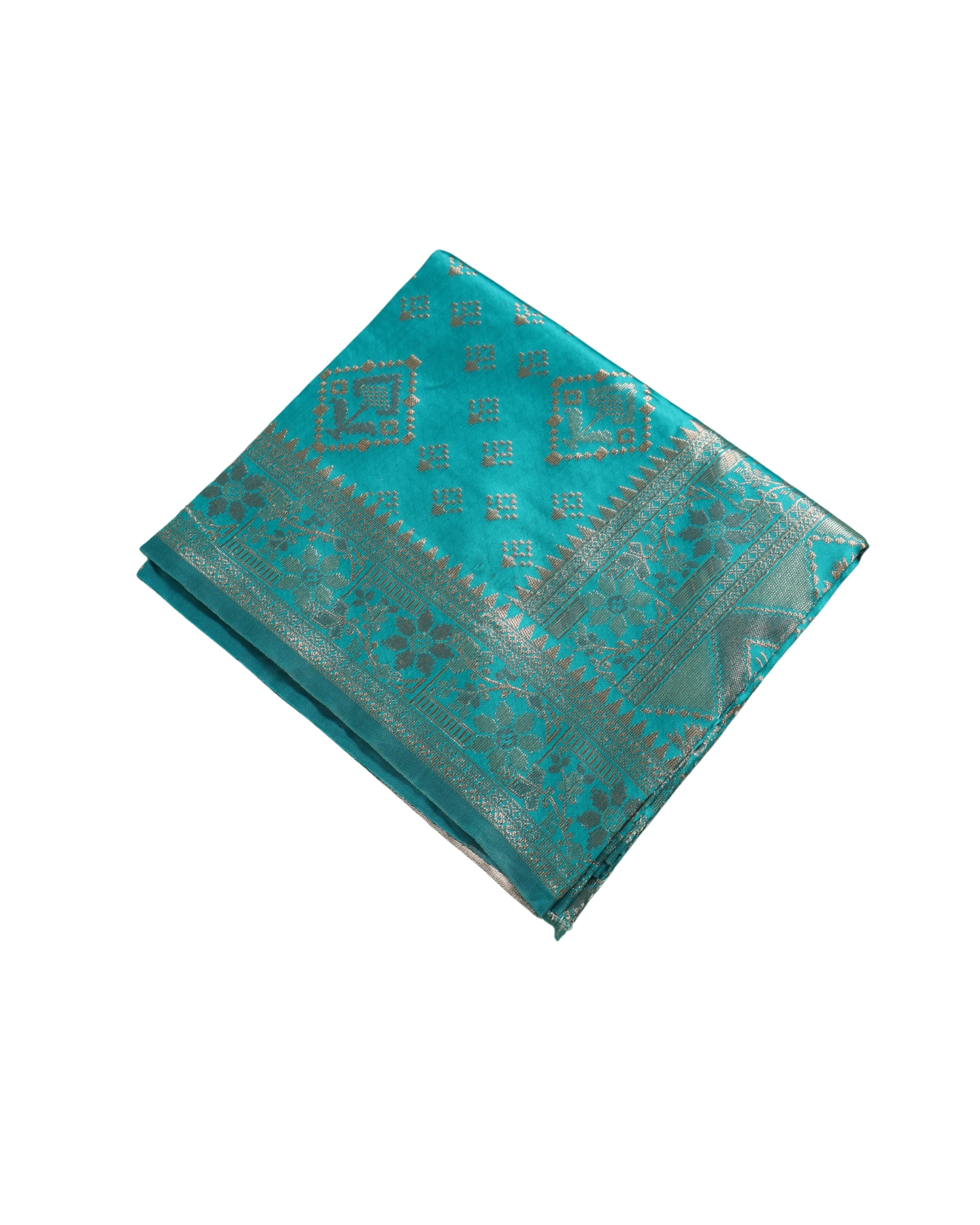 AMOLIKA Women's Banarasi Sky Blue Silk Saree With Unstitched Blouse Piece AM-1313