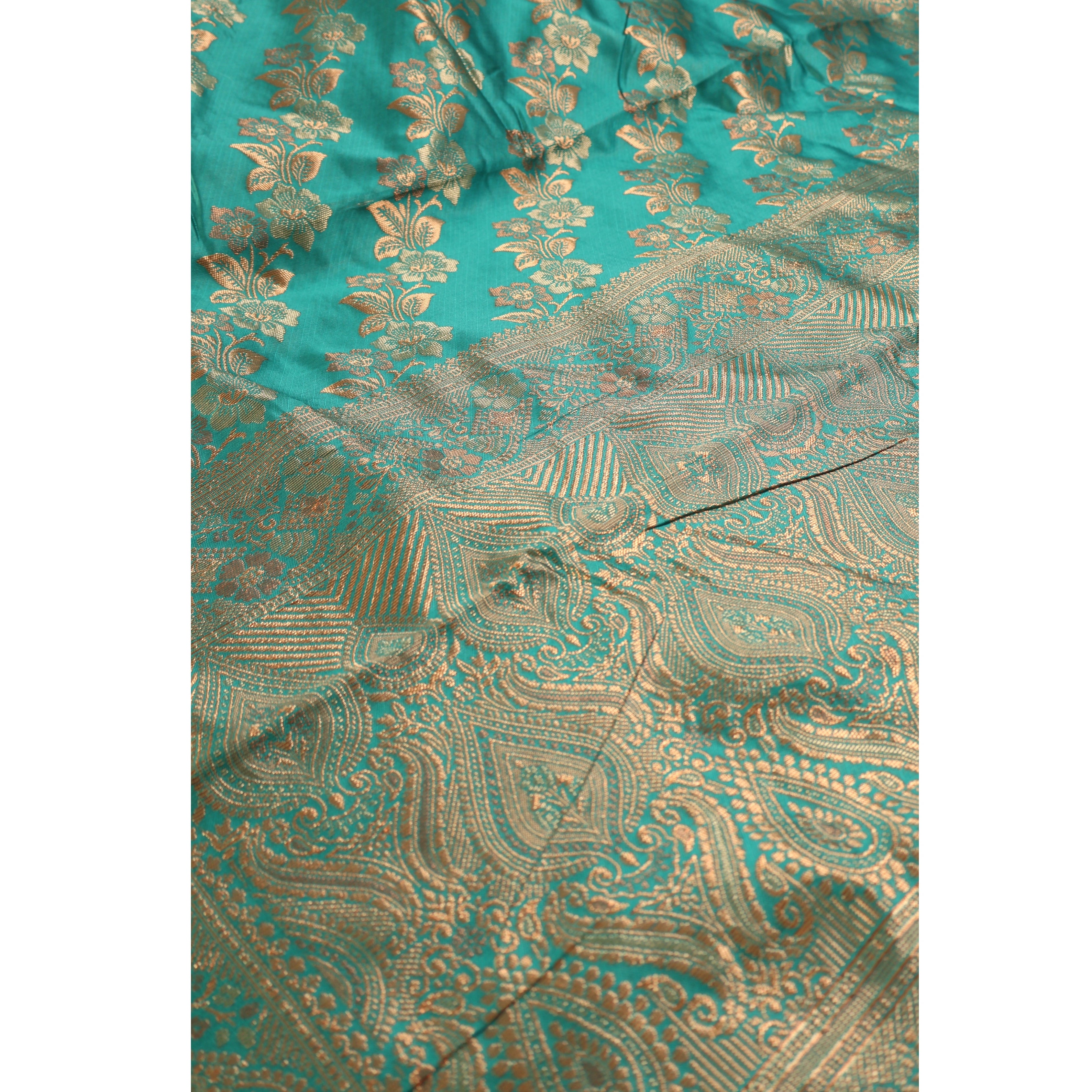 AMOLIKA Women's Banarasi Sky Blue Silk Saree With Unstitched Blouse Piece AM-1312
