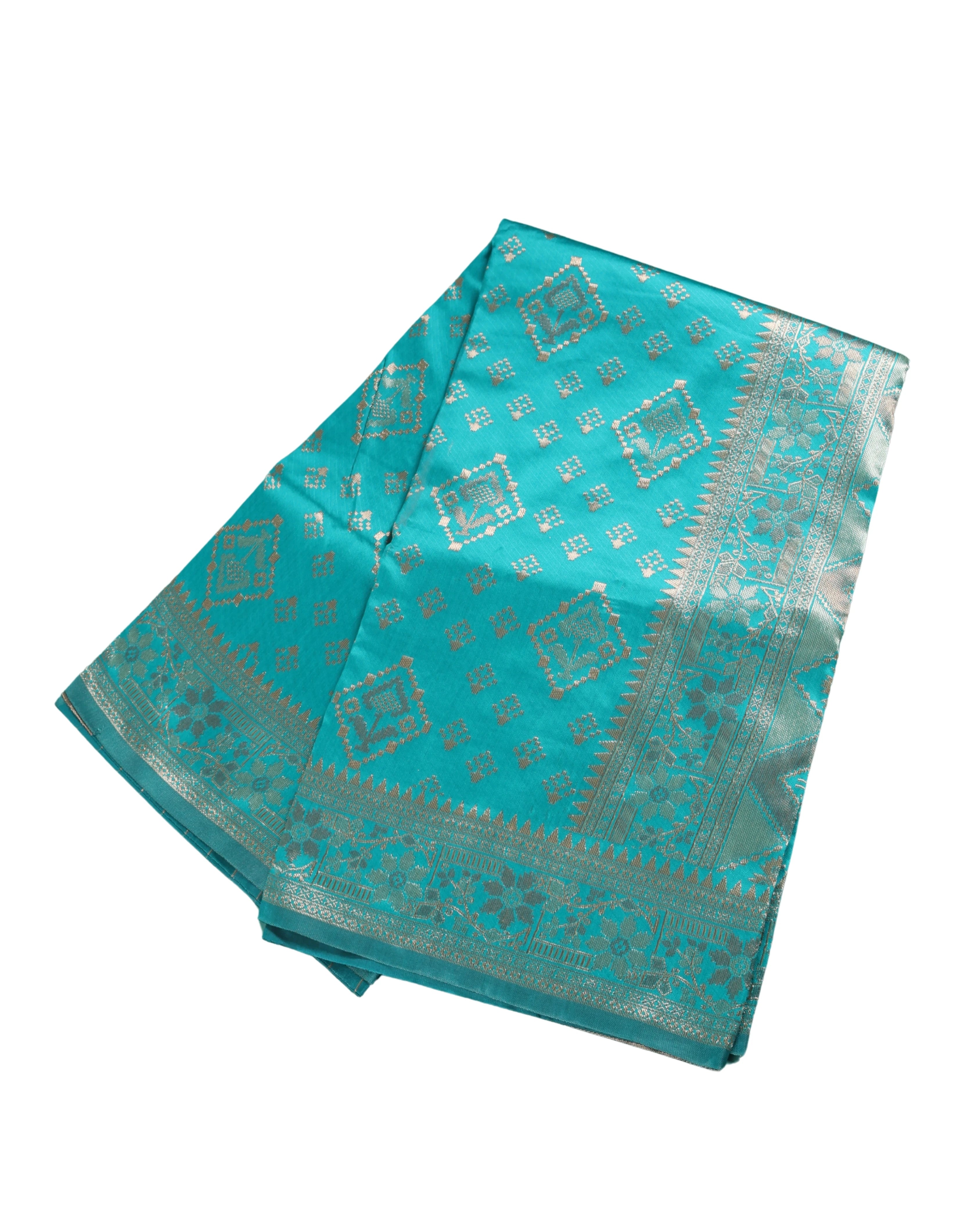 AMOLIKA Women's Banarasi Sky Blue Silk Saree With Unstitched Blouse Piece AM-1313