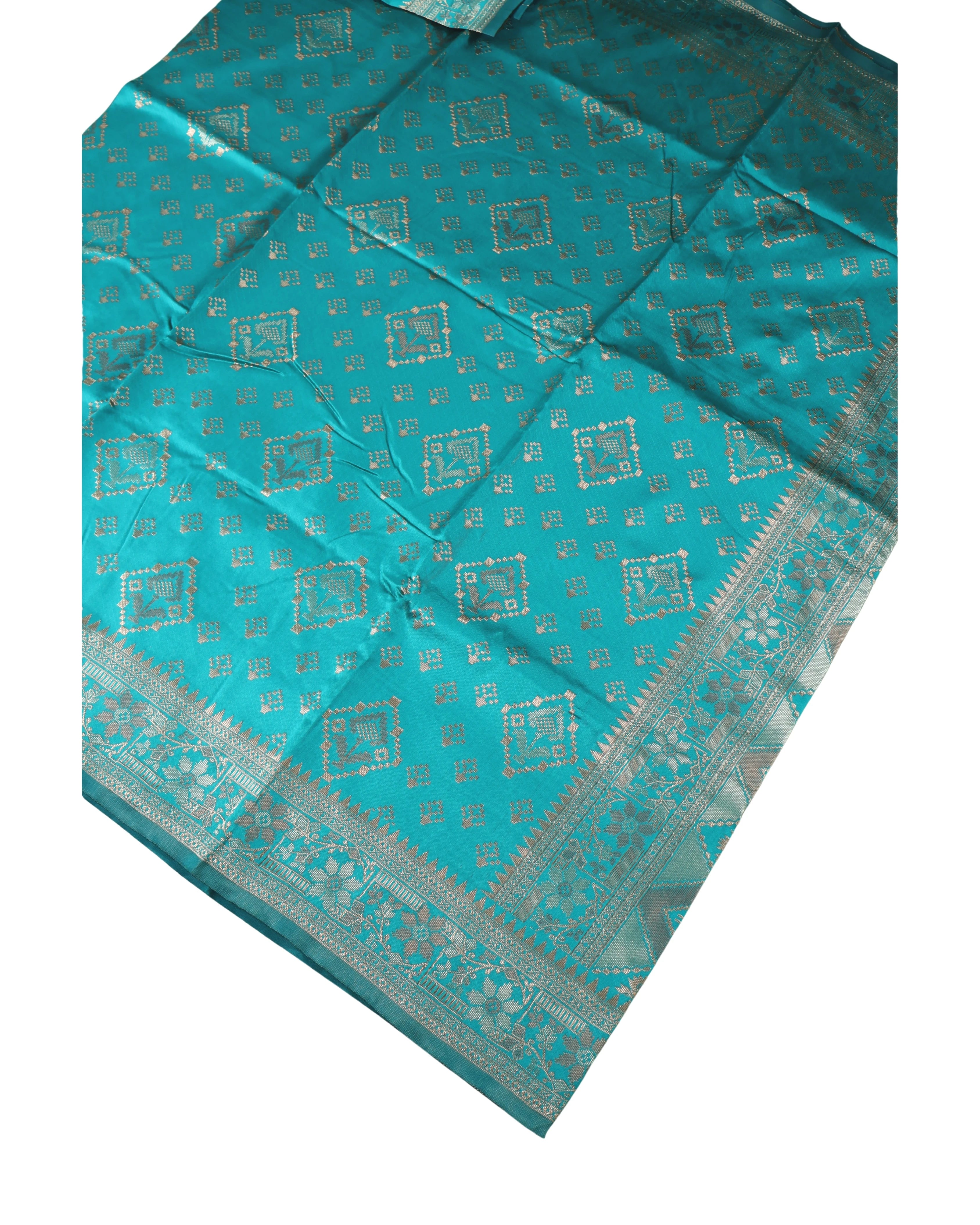 AMOLIKA Women's Banarasi Sky Blue Silk Saree With Unstitched Blouse Piece AM-1313